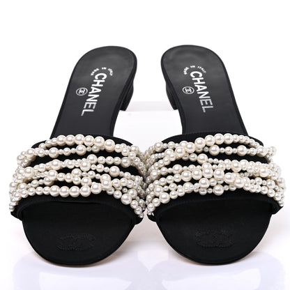 Chanel Satin Pearl Flat Sandals 40 Black 5 of 11