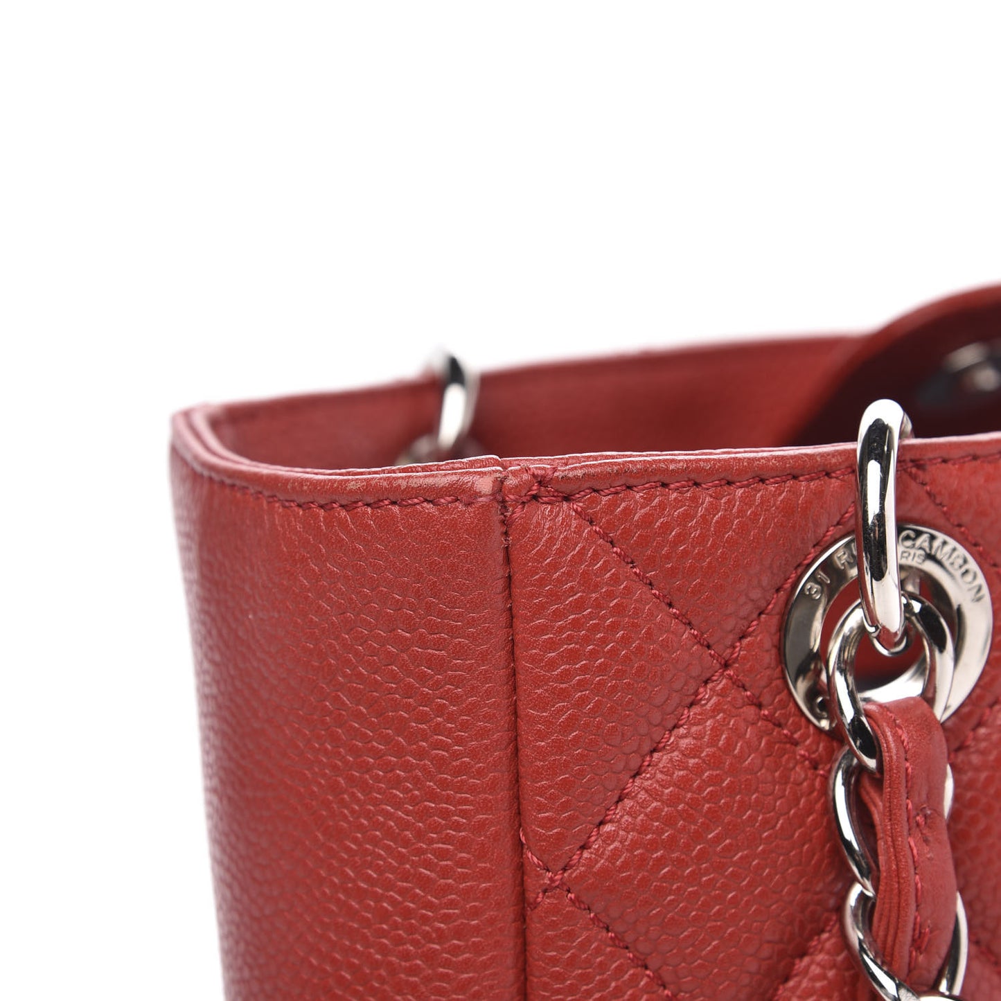Caviar Quilted Petit Shopping Tote PST Red