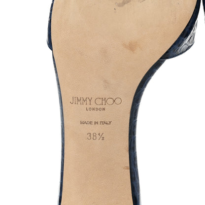 Jimmy Choo Calfskin Crocodile Embossed Stacey 65 Sandal Pumps 38.5 Denim 6 of 8