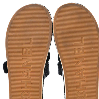 Chanel Cord Lambskin Quilted Logo Sandals 38 Black 5 of 9