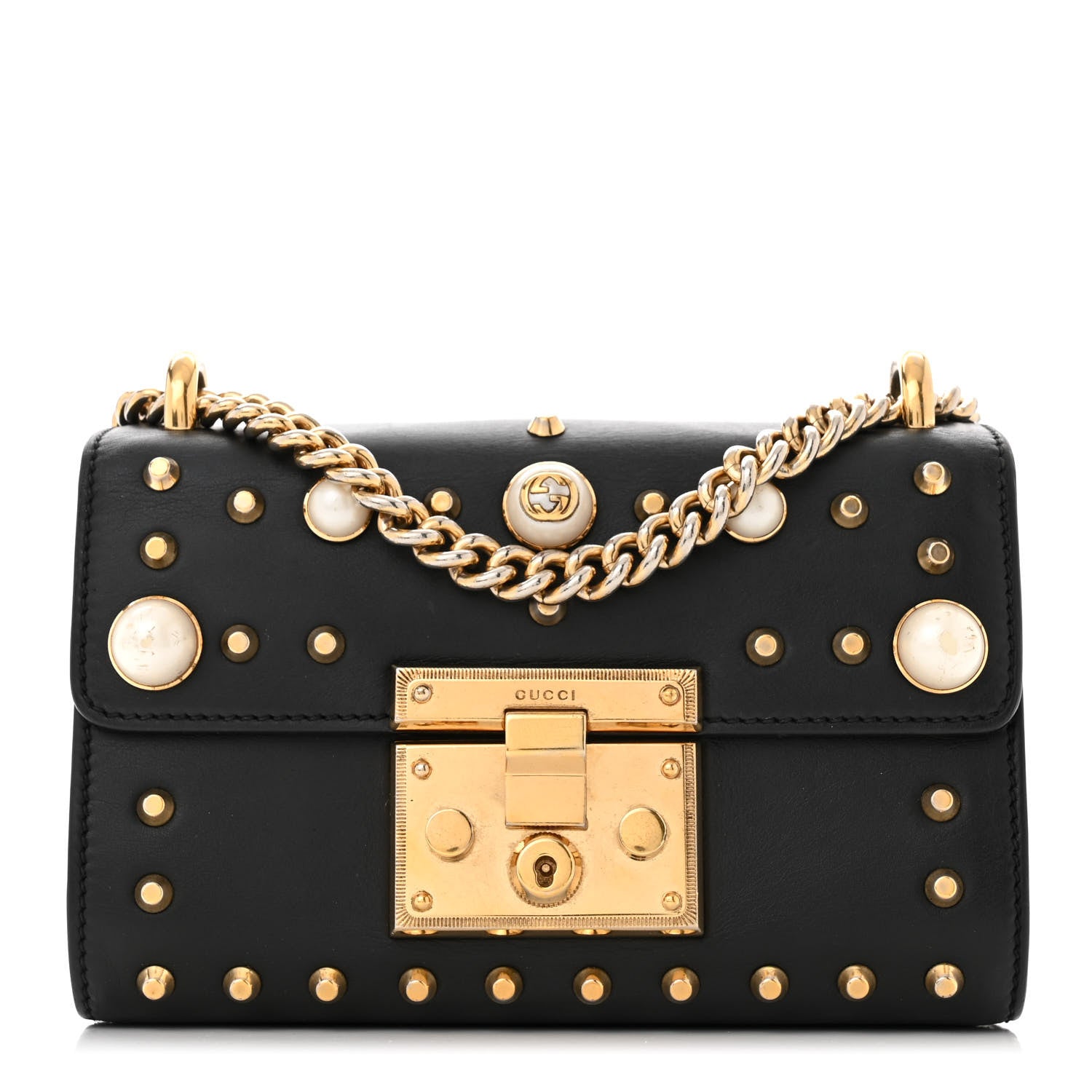 Gucci Calfskin Studded Small Padlock Shoulder Bag Black 1 of 11
