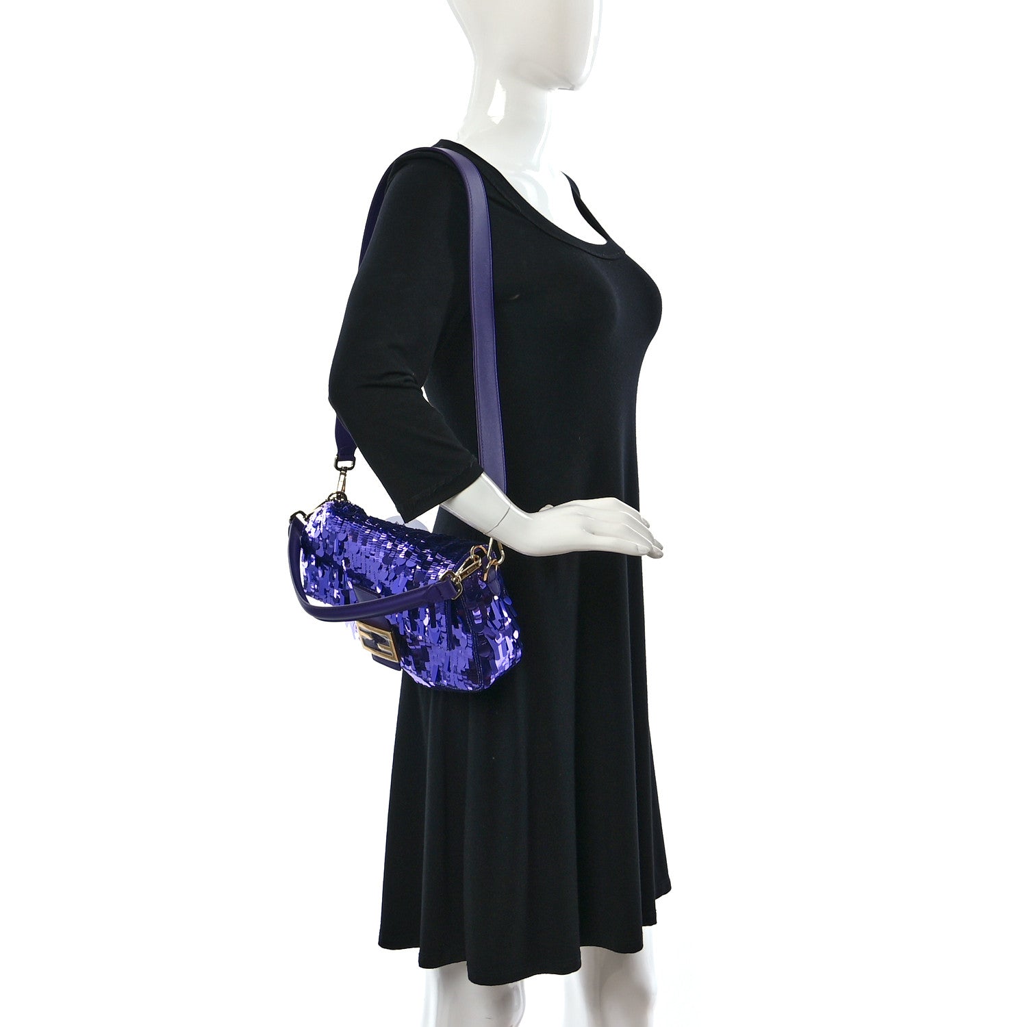 Fendi Sequin Paillettes Shiny Nappa Sex and the City Baguette Viola Purple Rain 2 of 8