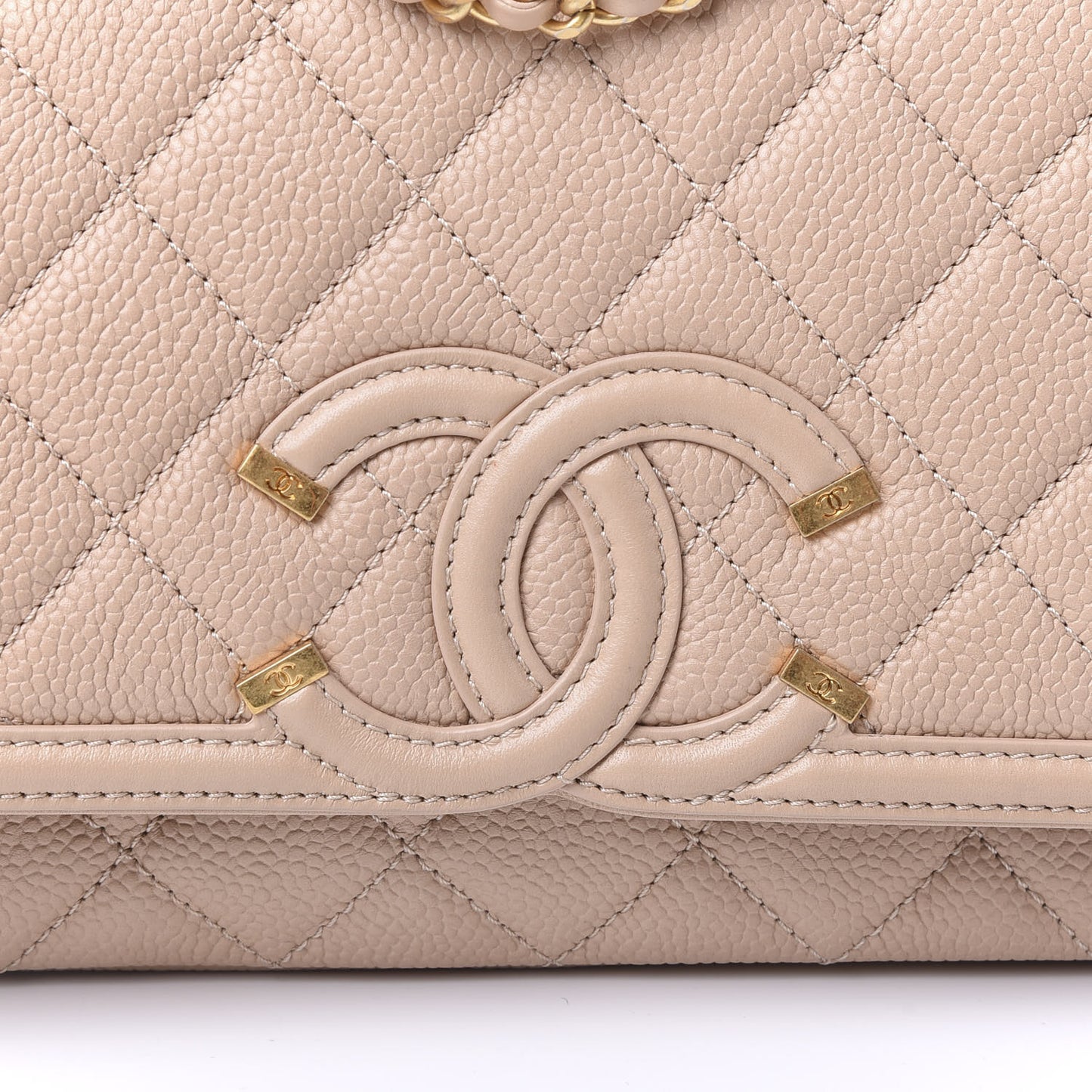 Caviar Quilted Small CC Filigree Flap Beige
