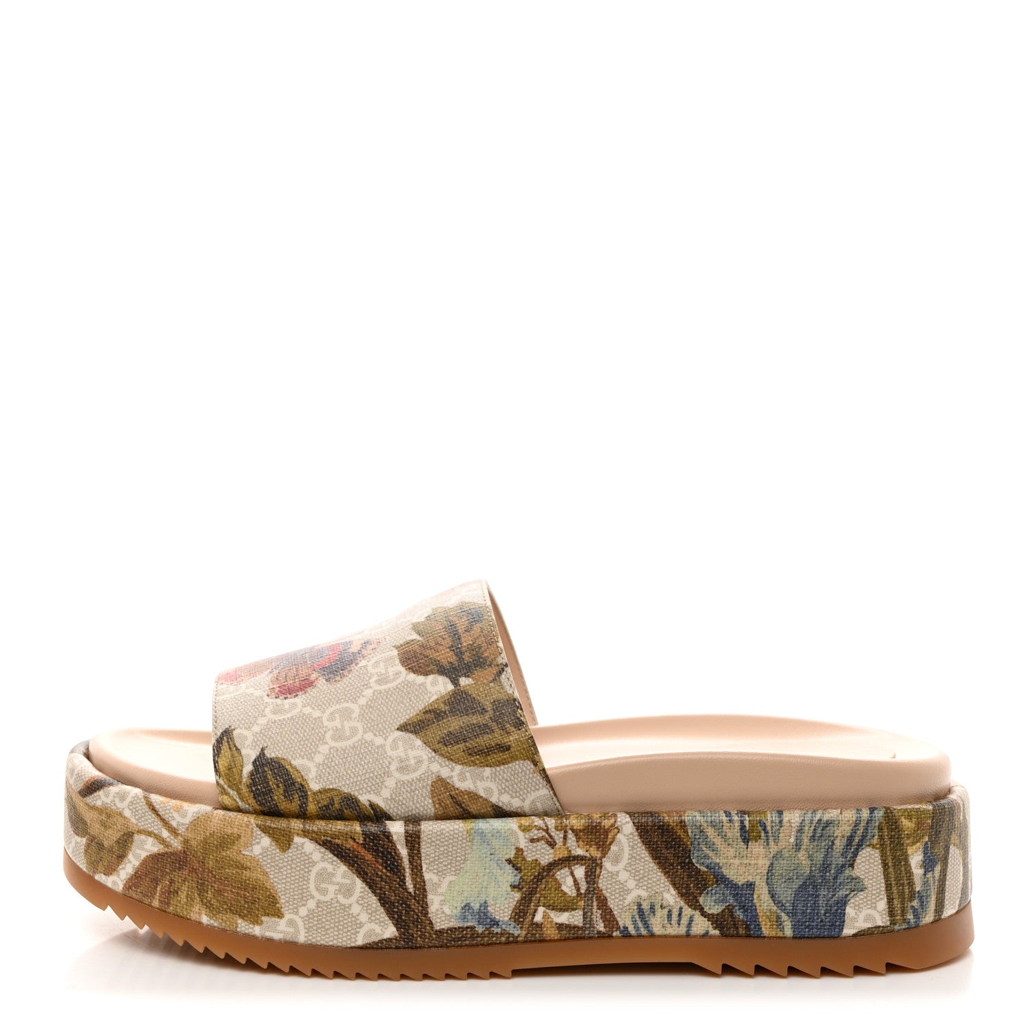 Gucci GG Supreme Monogram Water Flora Angelina Platform Slide Sandals 39.5 Beige White Multicolor 1 of 9