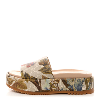 Gucci GG Supreme Monogram Water Flora Angelina Platform Slide Sandals 39.5 Beige White Multicolor 1 of 9