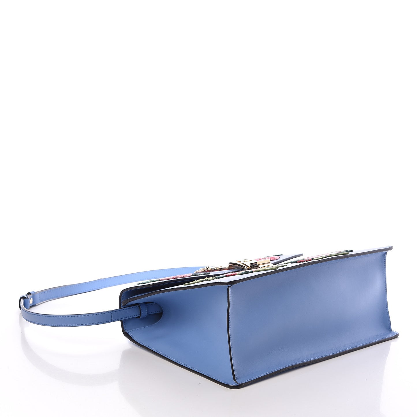 Calfskin Embroidered Medium Sylvie Top Handle Bag Clear Sky Blue