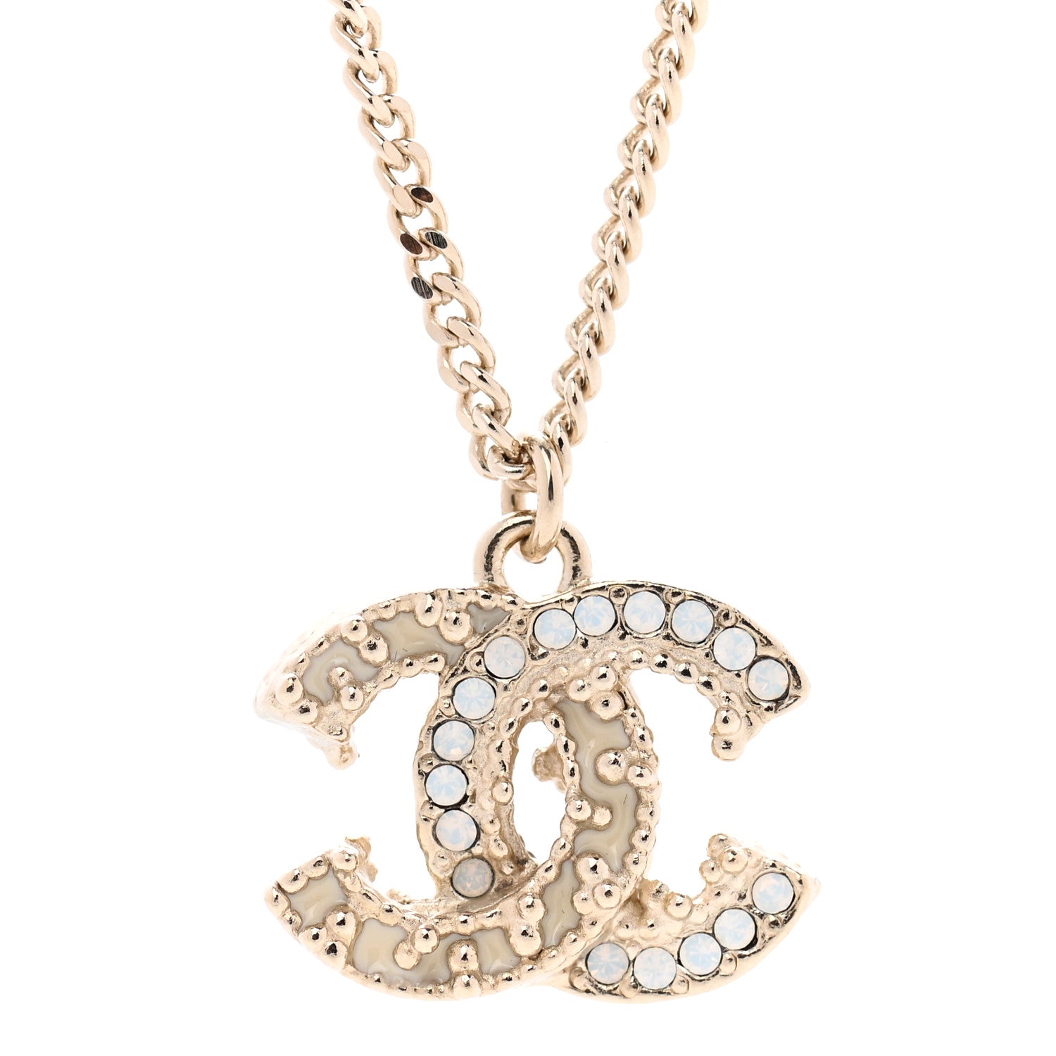 Chanel Crystal CC Pendant Necklace Gold 6 of 10