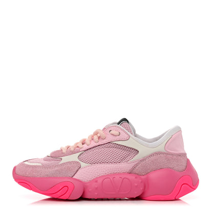 Valentino Garavani Suede Calfskin Mesh Womens Bubbleback Sneakers 40 White Pink Ice 1 of 10