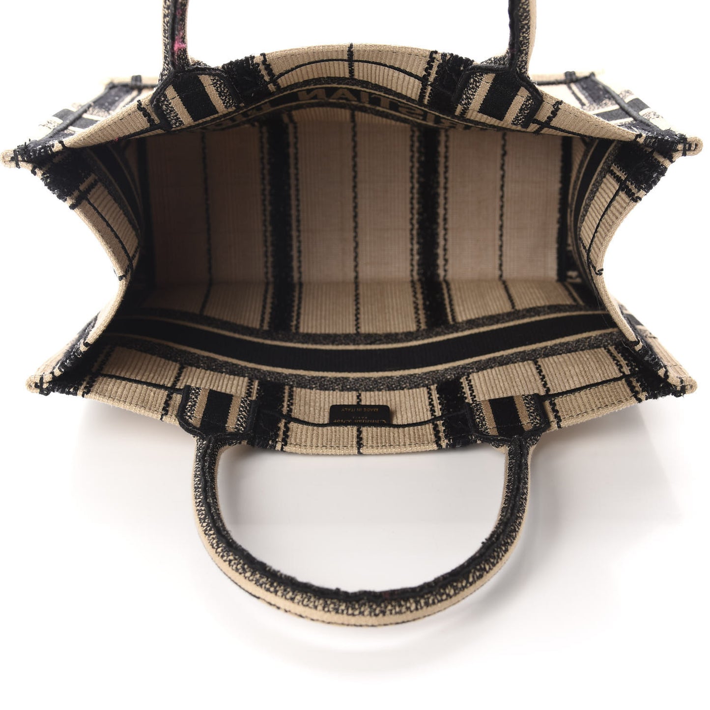 Canvas Embroidered Medium Bayadere Book Tote Black Beige