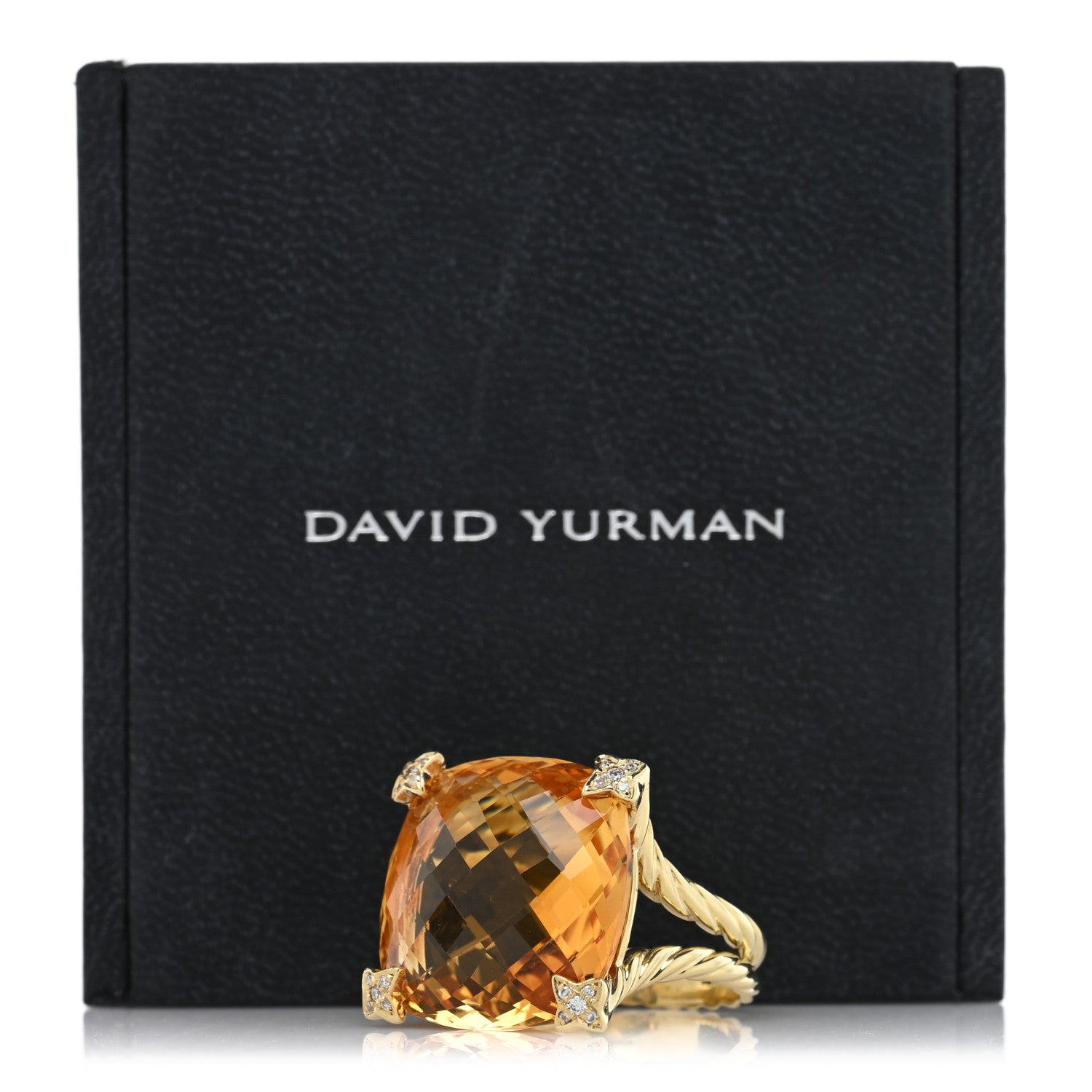 David Yurman 18K Yellow Gold Diamond Citrine 20mm Cushion On Point Ring 60 9 6 of 6