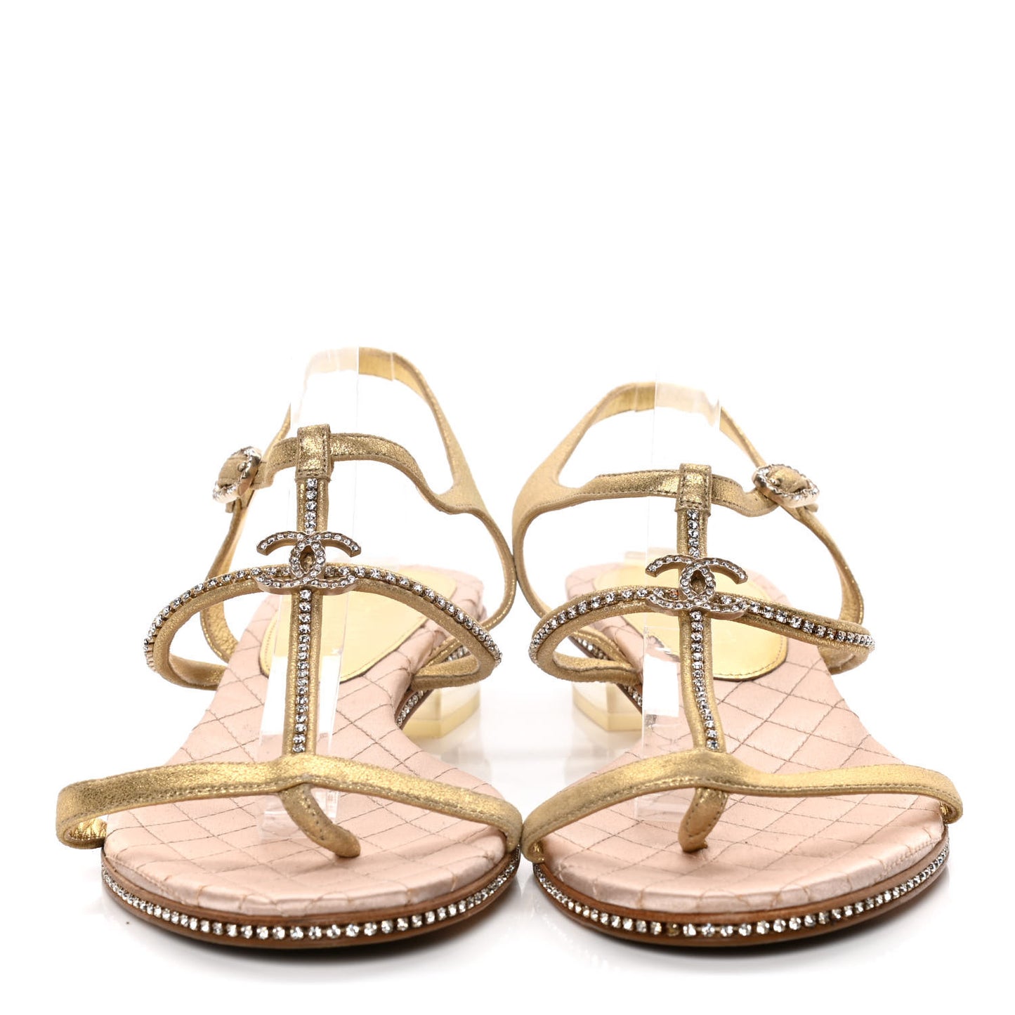 Metallic Calfskin Crystal CC Sandals 40 Gold