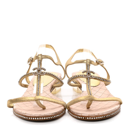 Chanel Metallic Calfskin Crystal CC Sandals 40 Gold 2 of 13