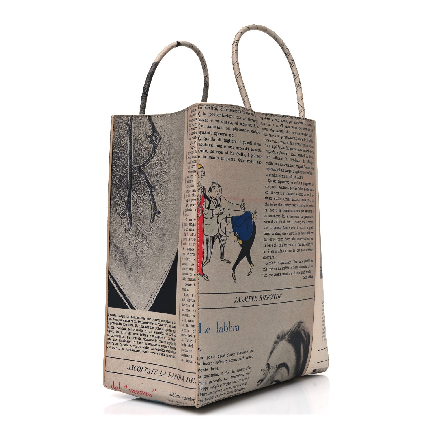 Bottega Veneta Newspaper Print Small Shopper Tote Beige Multicolor 2 of 9