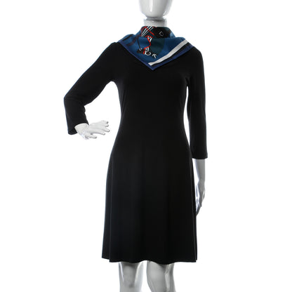 Hermes Silk Cheval A La Couveture Pocket Square Bleu Petrole Marine 2 of 6