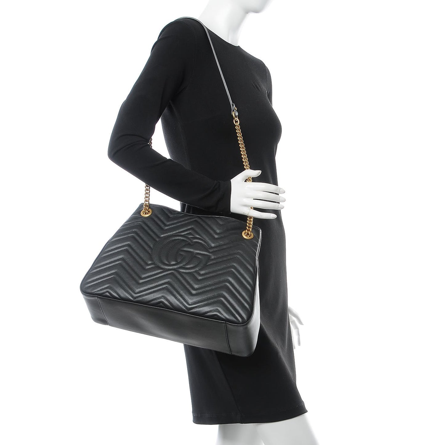 Calfskin Matelasse Medium GG Marmont Shoulder Tote Bag Black
