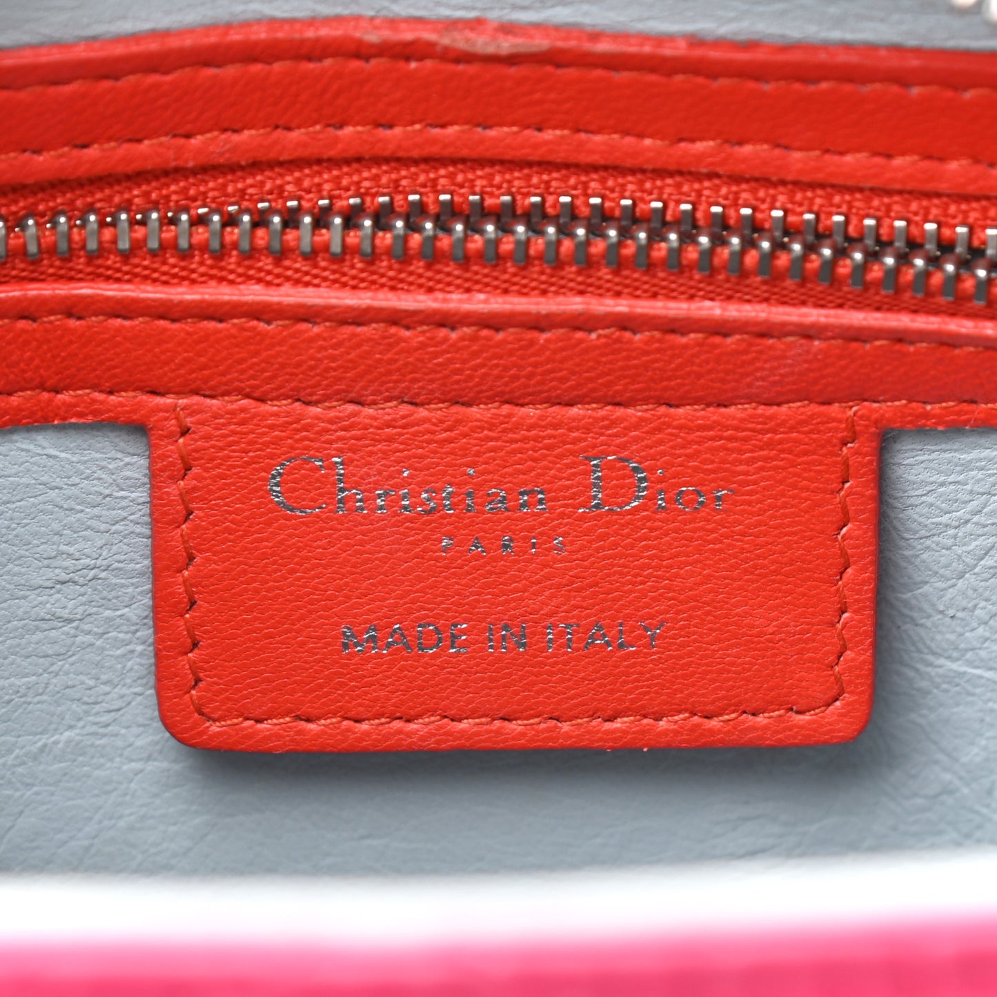 Lambskin Cannage Medium Tri-Color Lady Dior Fuchsia Orange