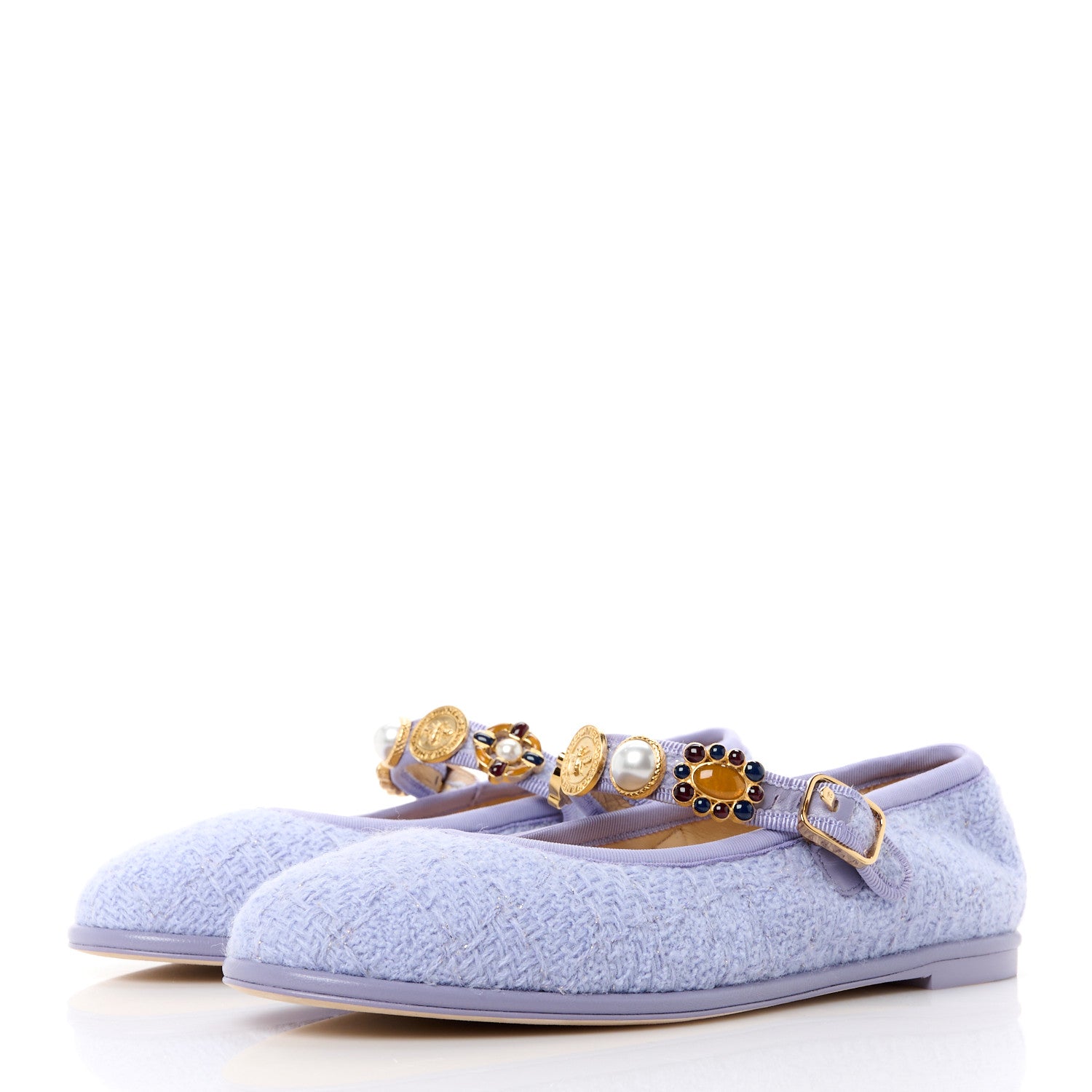 Chanel Wool Tweed Patent Mary Jane Flats 37.5 Lilac 3 of 9