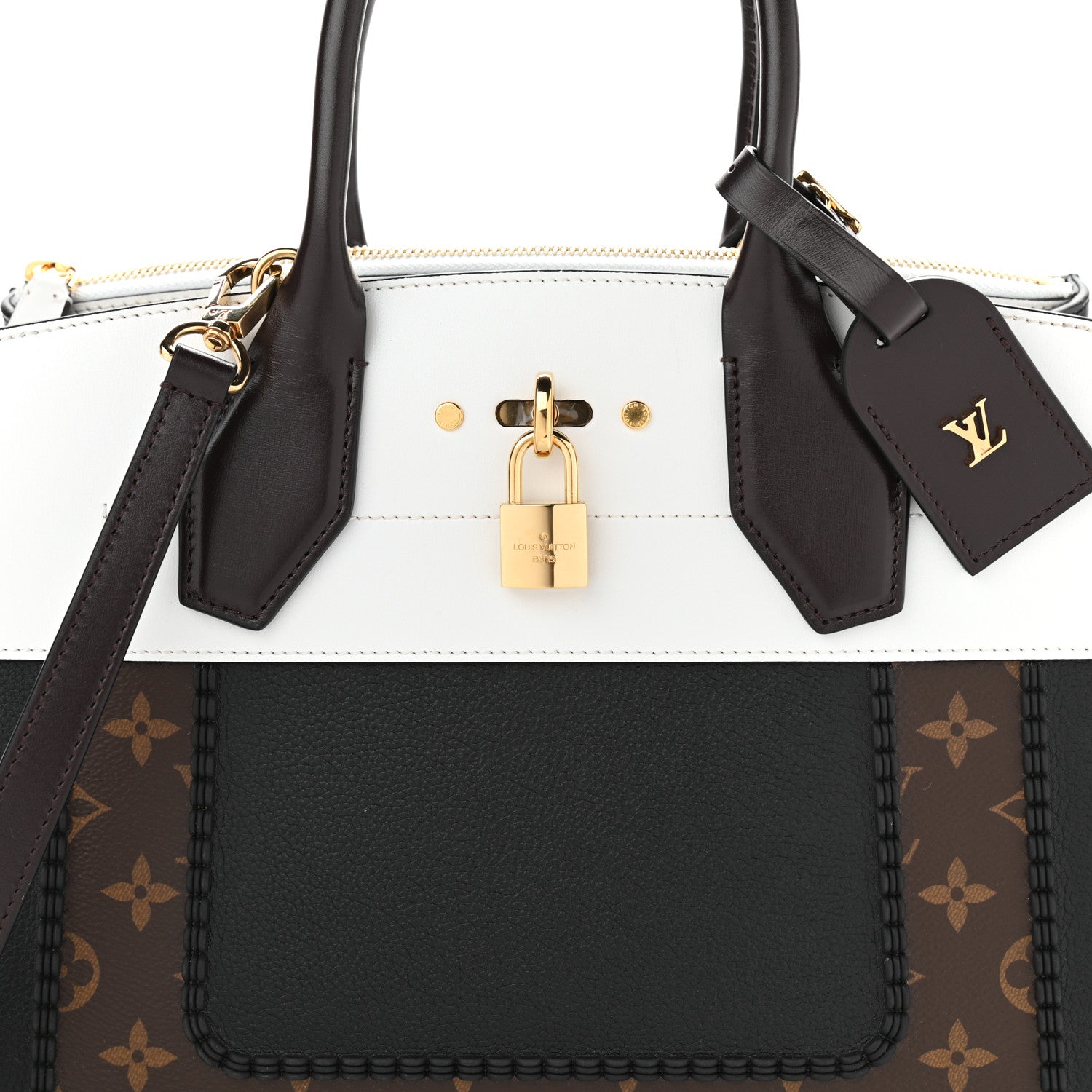 Louis Vuitton Calfskin Monogram City Steamer MM Black White 7 of 9