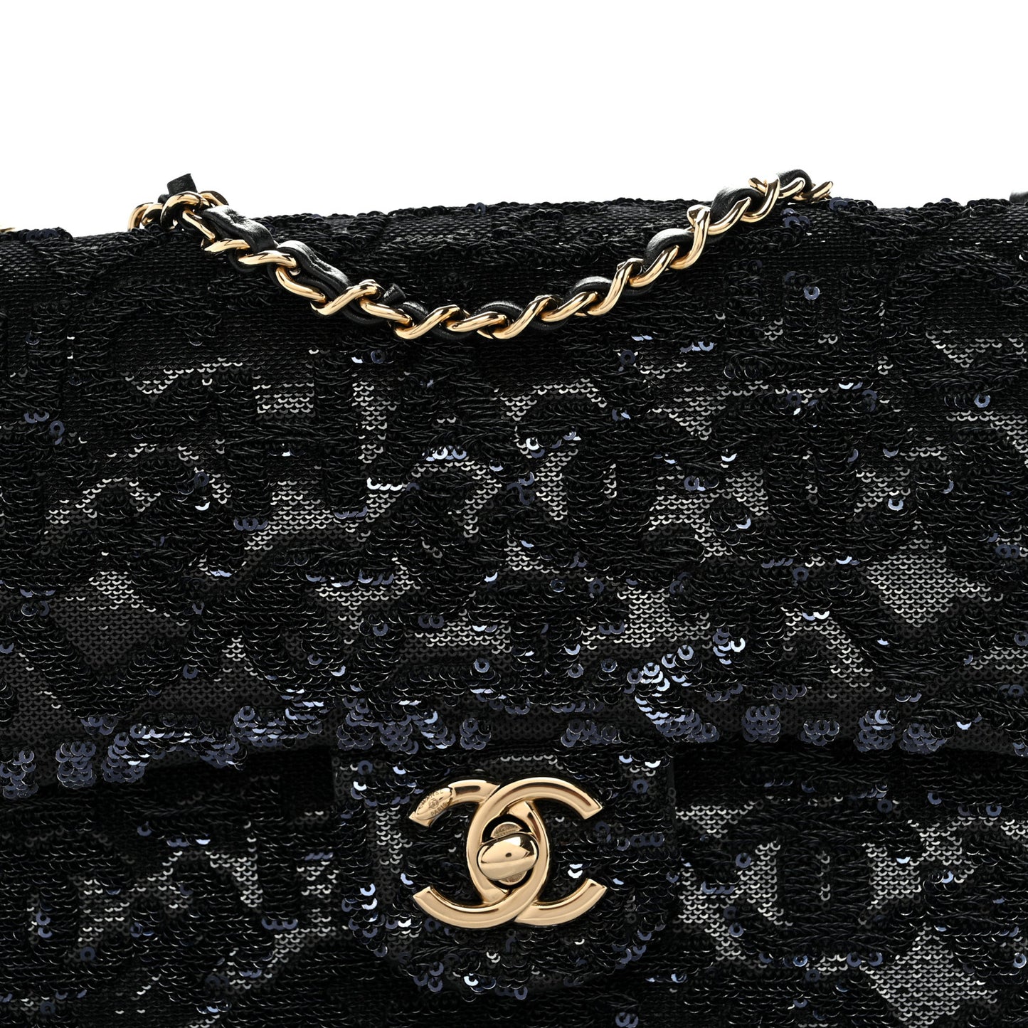 Sequin Quilted Small Single Flap Black