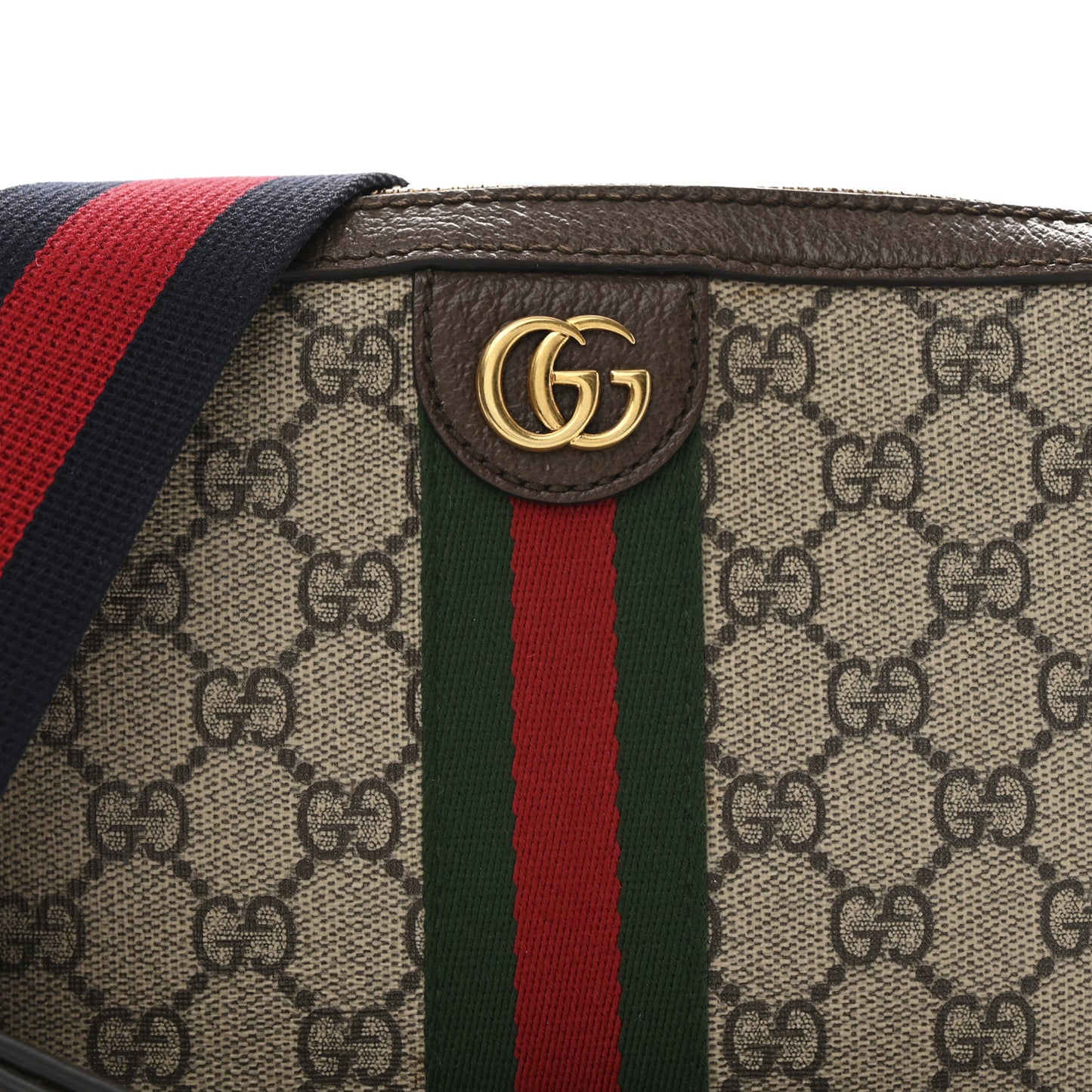 GG Supreme Monogram Textured Dollar Calfskin Web Ophidia Small Crossbody Bag Beige Ebony New Acero