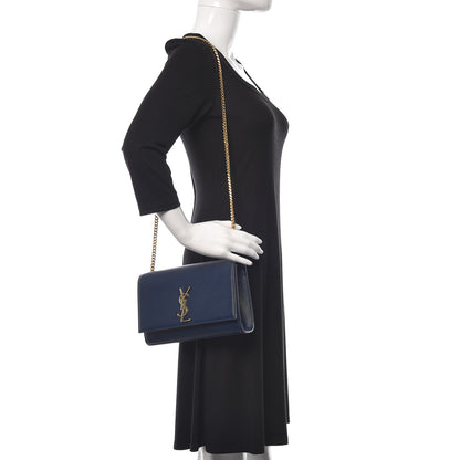 Saint Laurent Grain De Poudre Medium Classic Monogram Kate Satchel Denim Blue 2 of 9