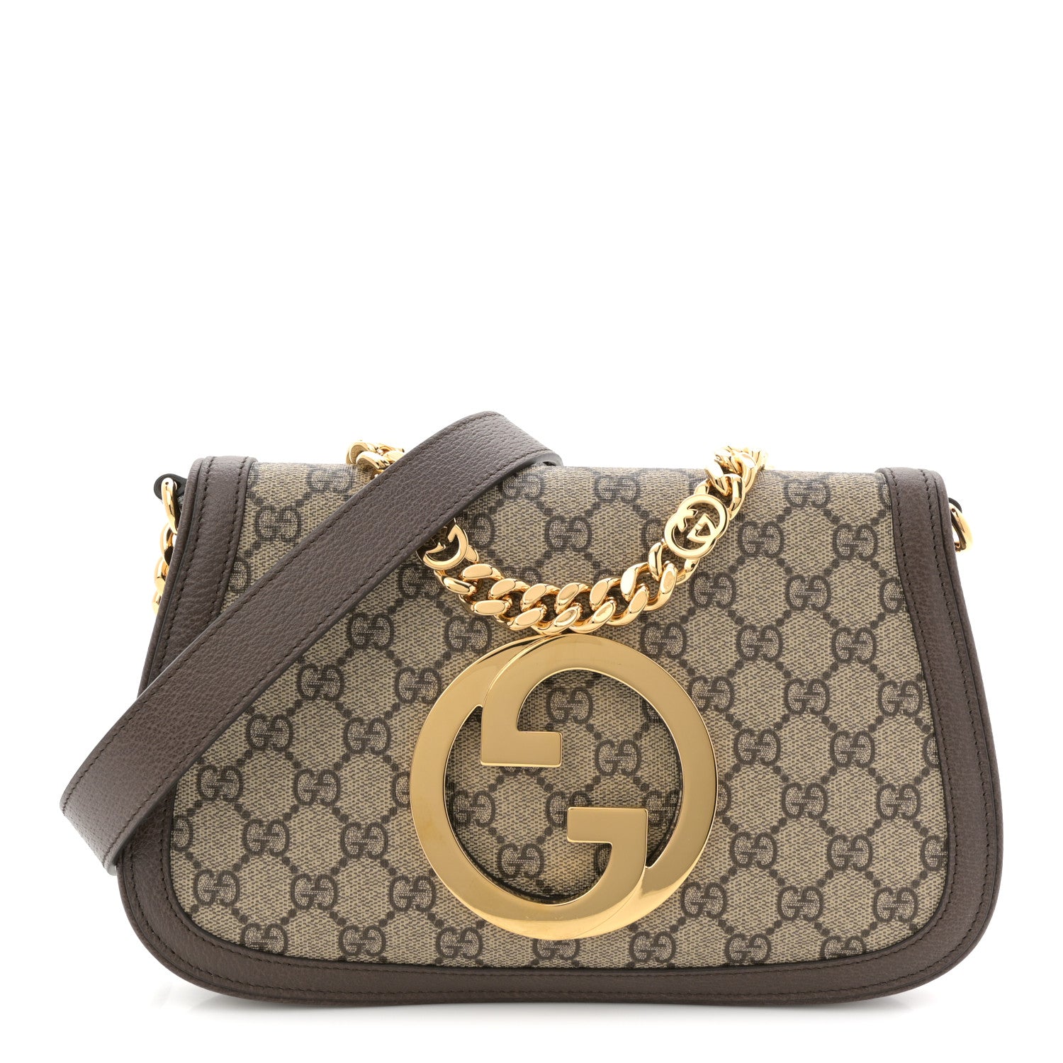 Gucci GG Supreme Monogram Textured Dollar Calfskin Blondie Chain Shoulder Flap Bag Beige Ebony New Acero 1 of 10