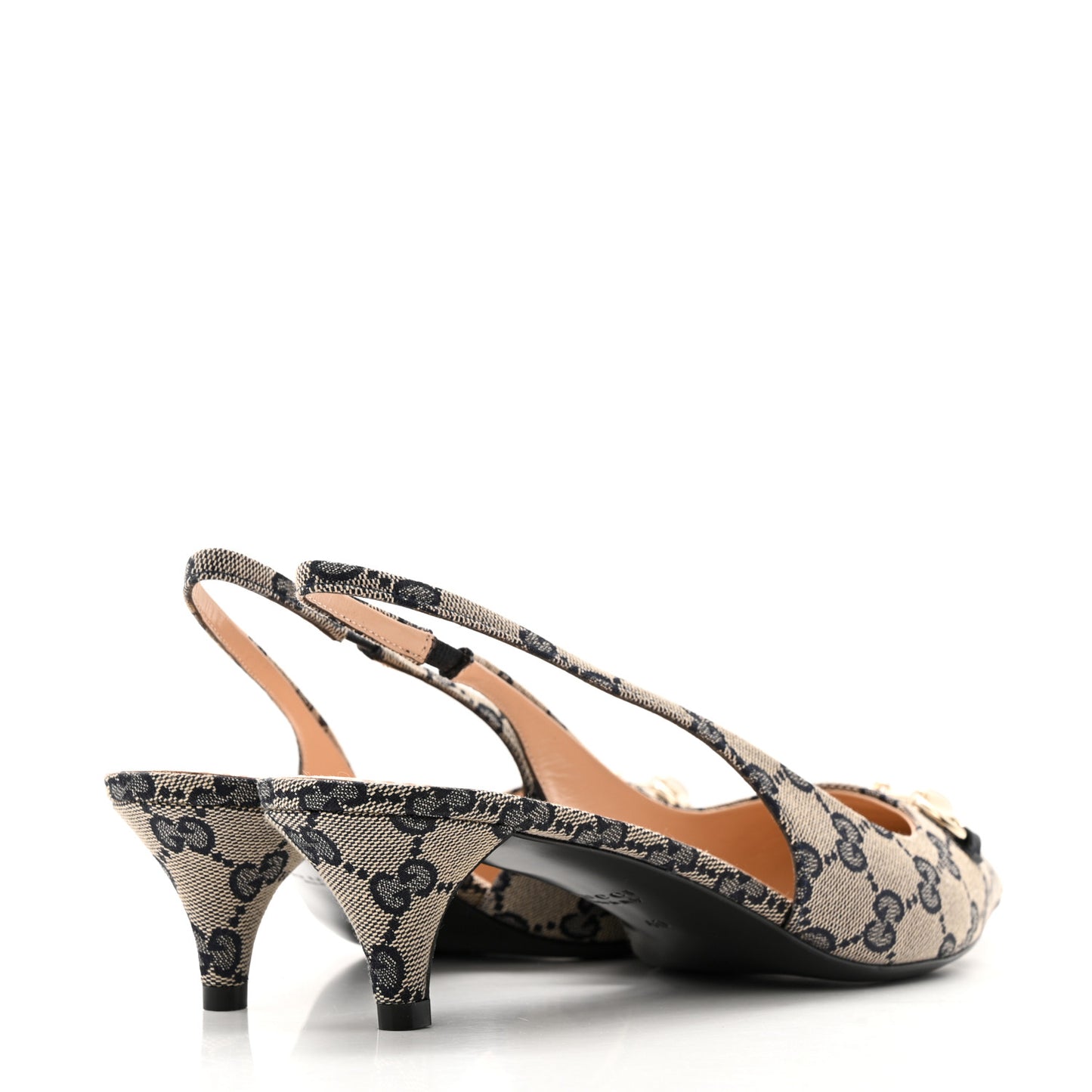 Monogram Horsebit 35mm Slingback Pumps 40 Beige Blue