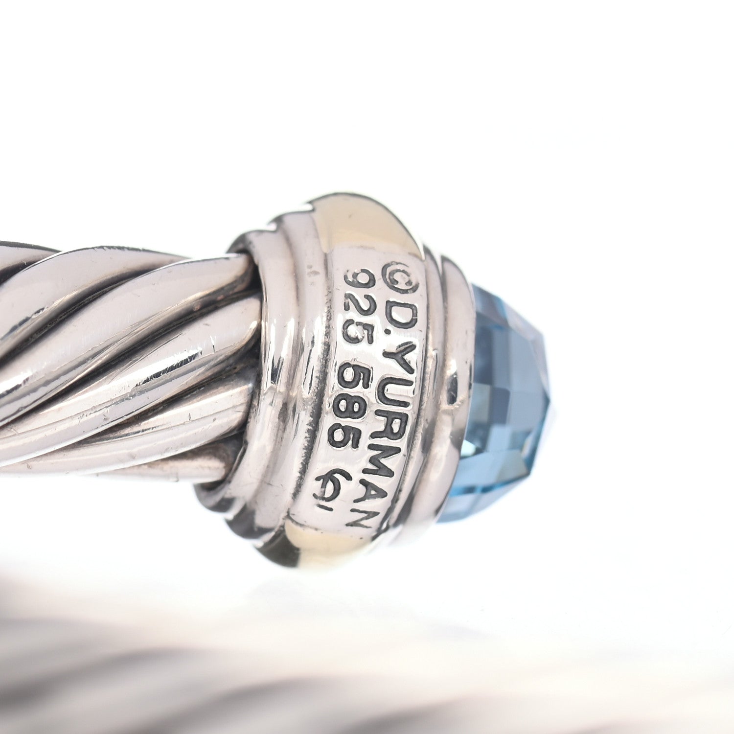 David Yurman Sterling Silver 14K Yellow Gold Blue Topaz 7mm Cable Classics Bracelet 4 of 4