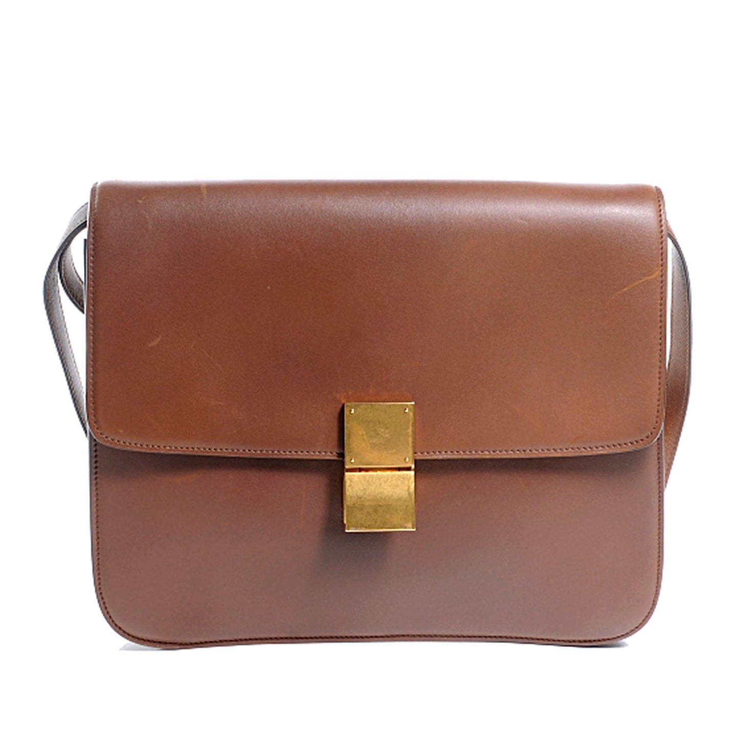 Leather Large Classic Box Flap Bag Camel