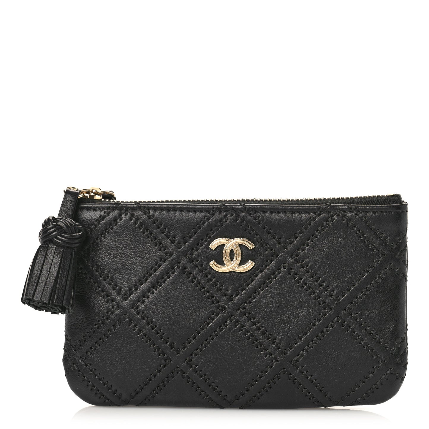 Lambskin Stitched Small Cosmetic Case Black