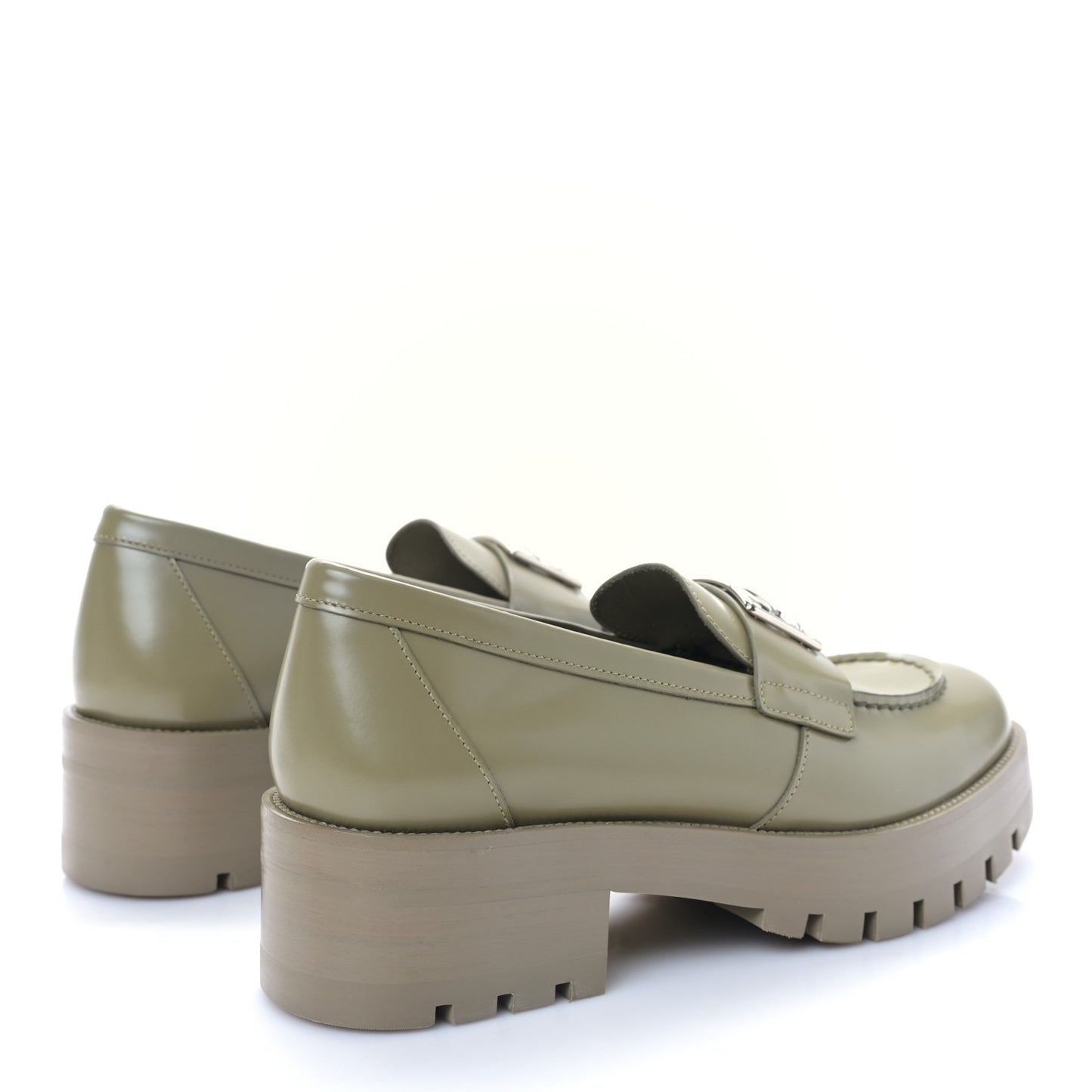 Calfskin Metal CC Loafers 39.5 Khaki