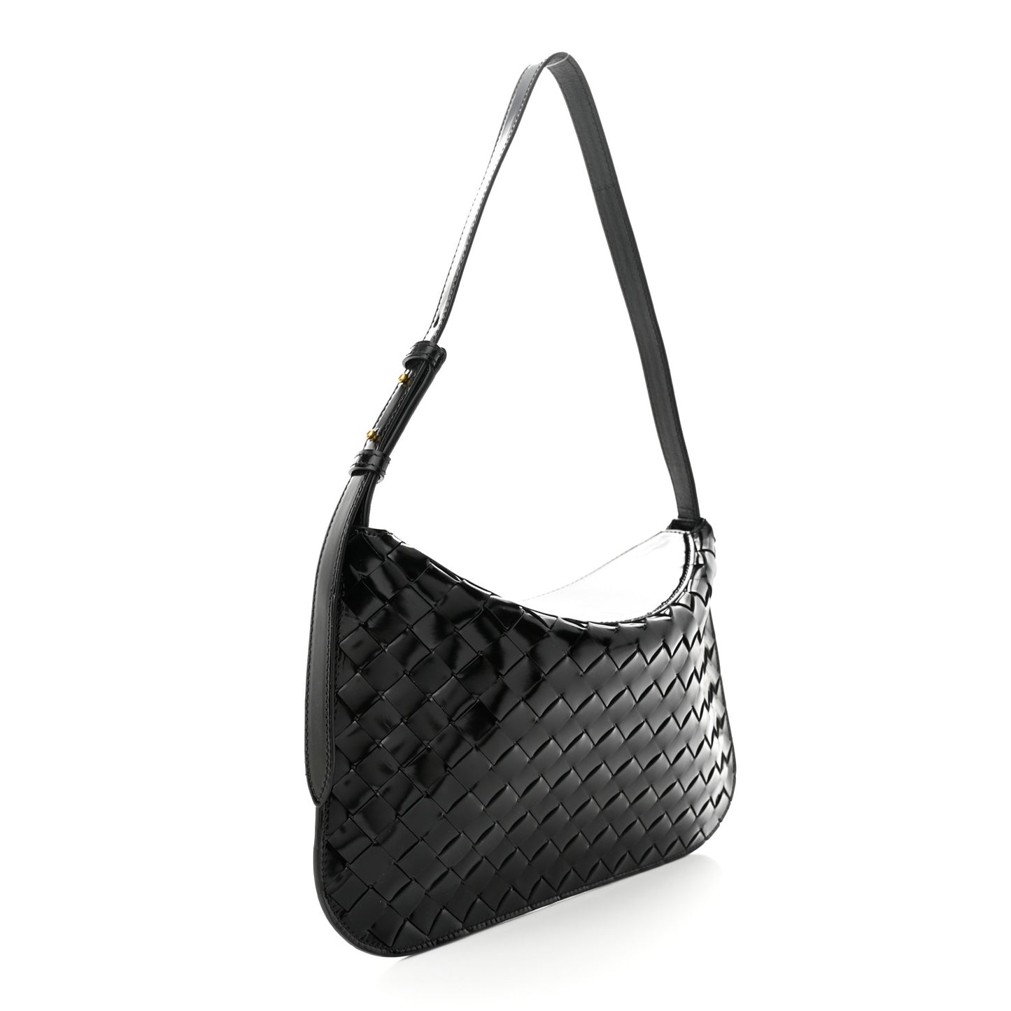 Patent Intrecciato Shoulder Bag Black
