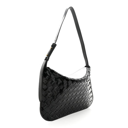Bottega Veneta Patent Intrecciato Shoulder Bag Black 3 of 12