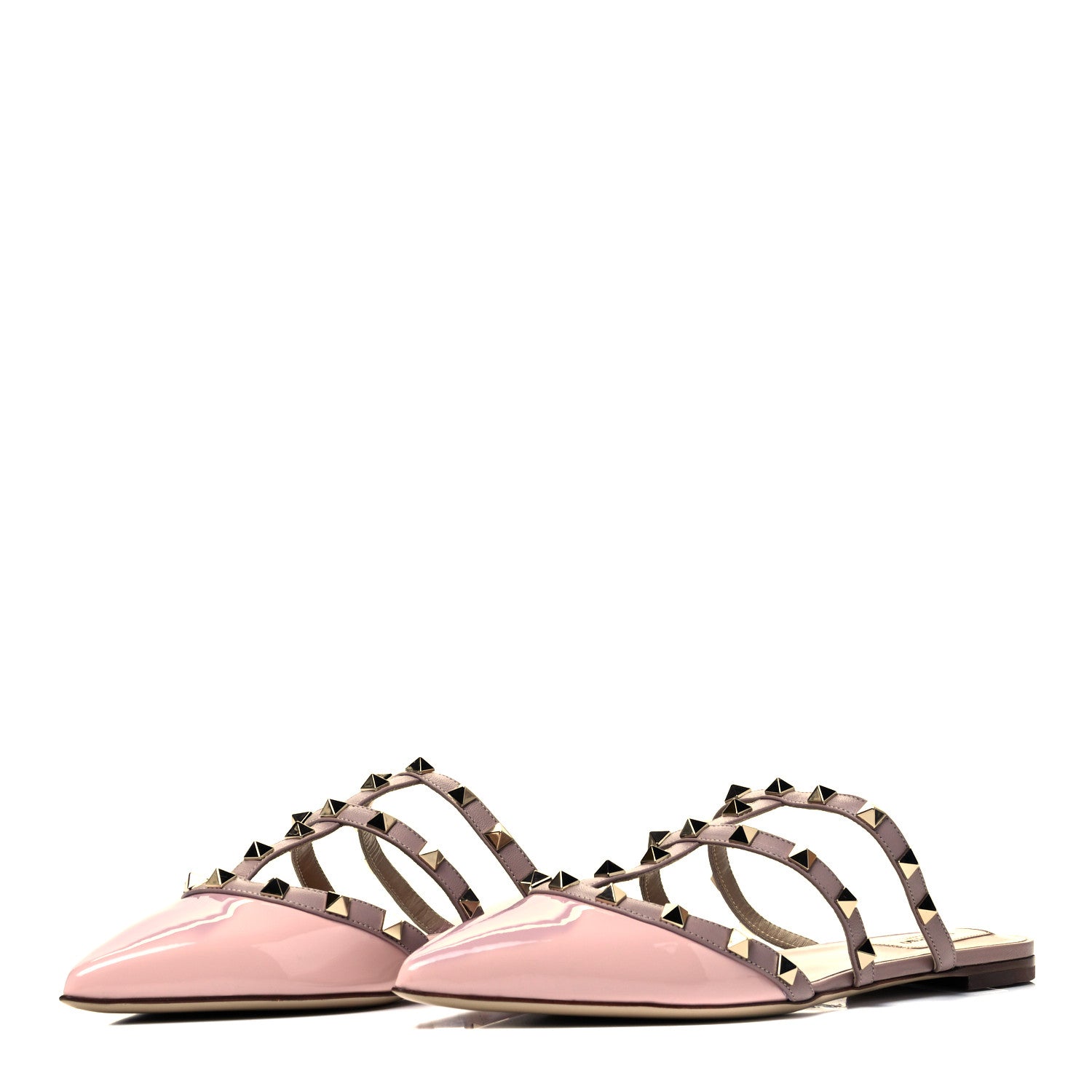 Valentino Garavani Patent Nappa Rockstud Flat Cage Mules 39.5 Water Rose Poudre 3 of 7