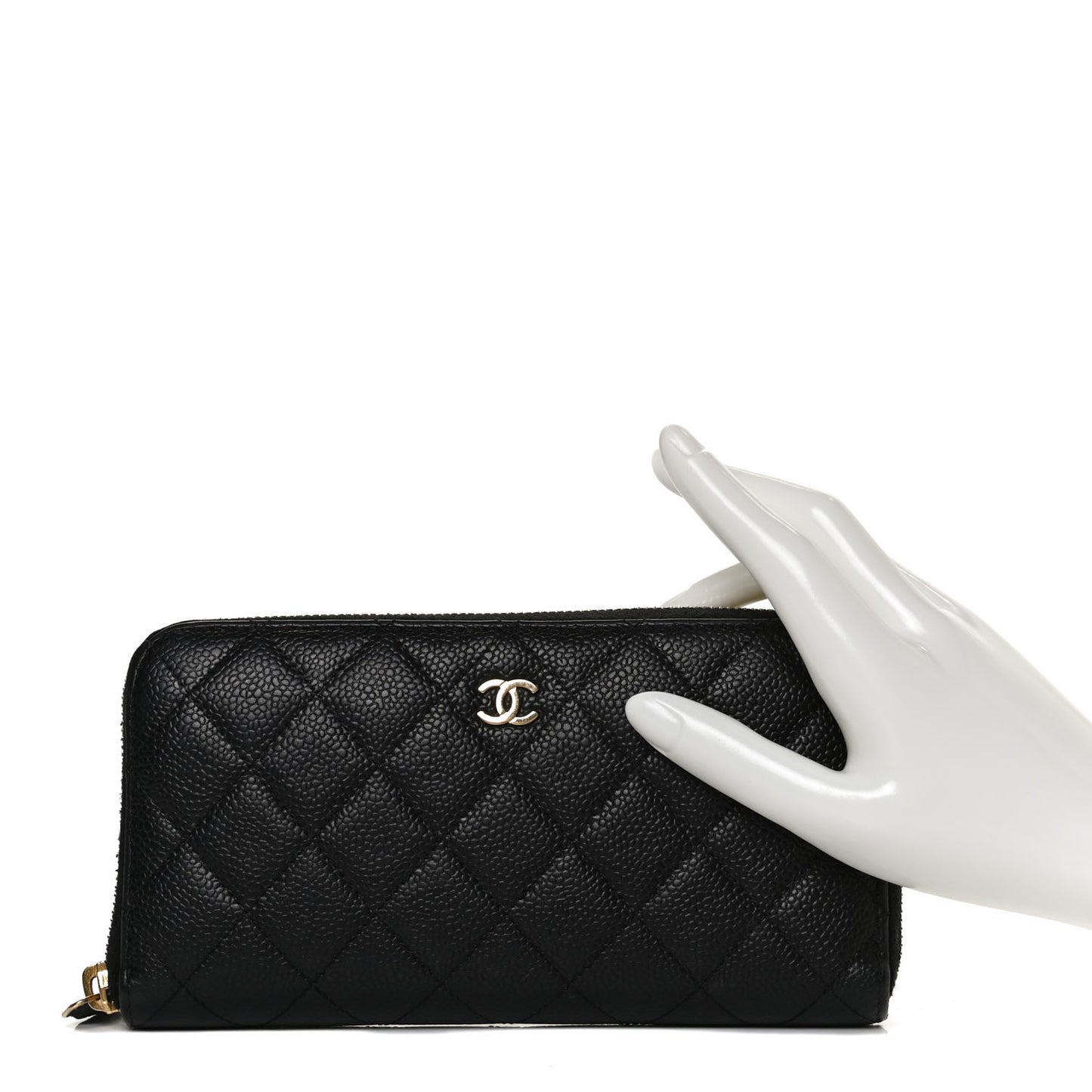 Caviar Quilted Large Gusset Zip Around Wallet Black