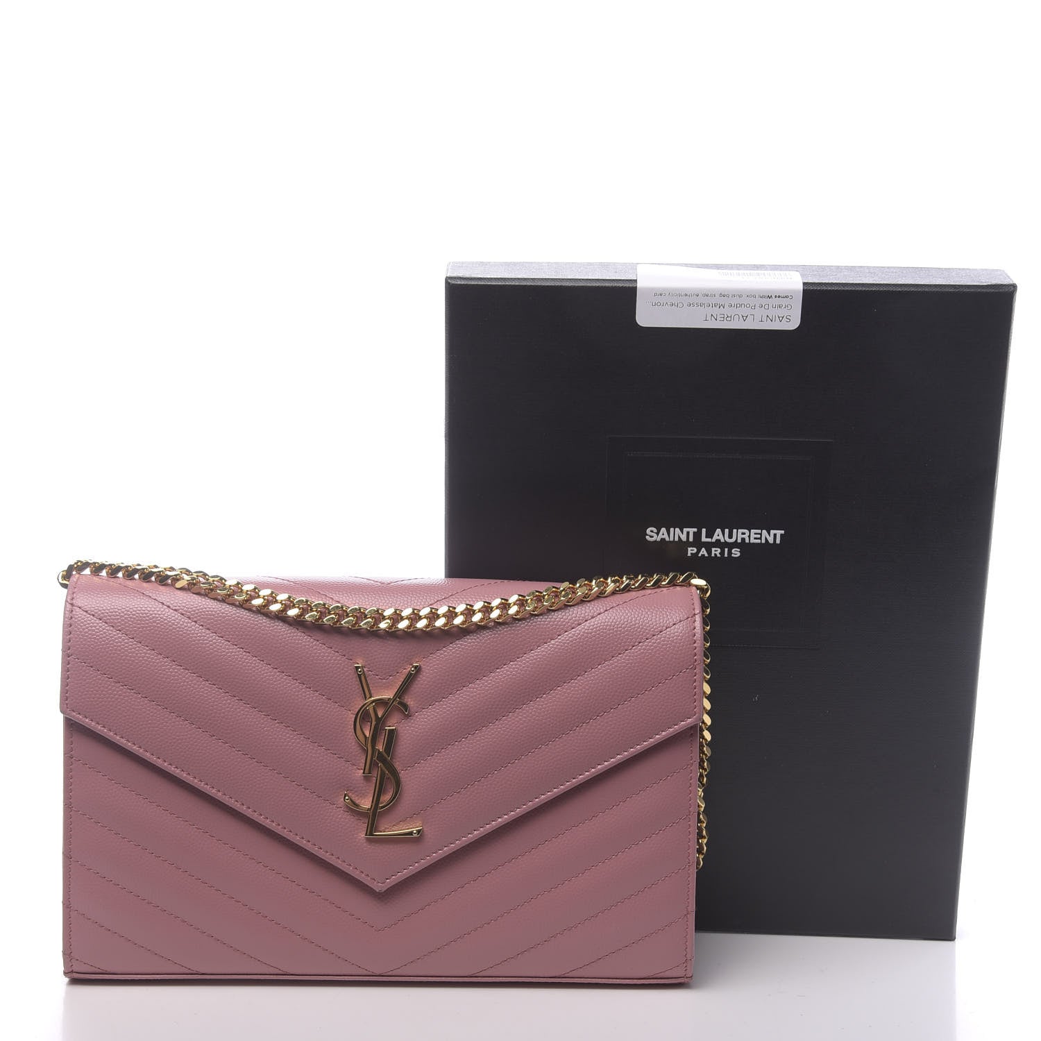 Saint Laurent Grain De Poudre Matelasse Chevron Monogram Chain Wallet Tender Pink 12 of 12