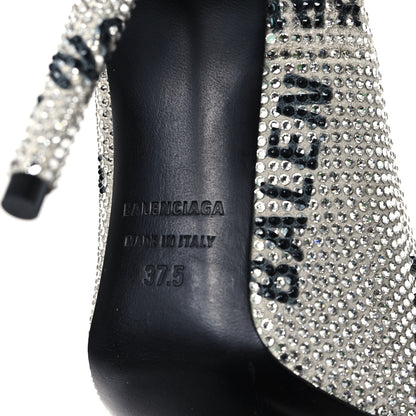 Balenciaga Strass Allover Logo Square Knife 110mm Pumps 37.5 Crystal Black 7 of 11