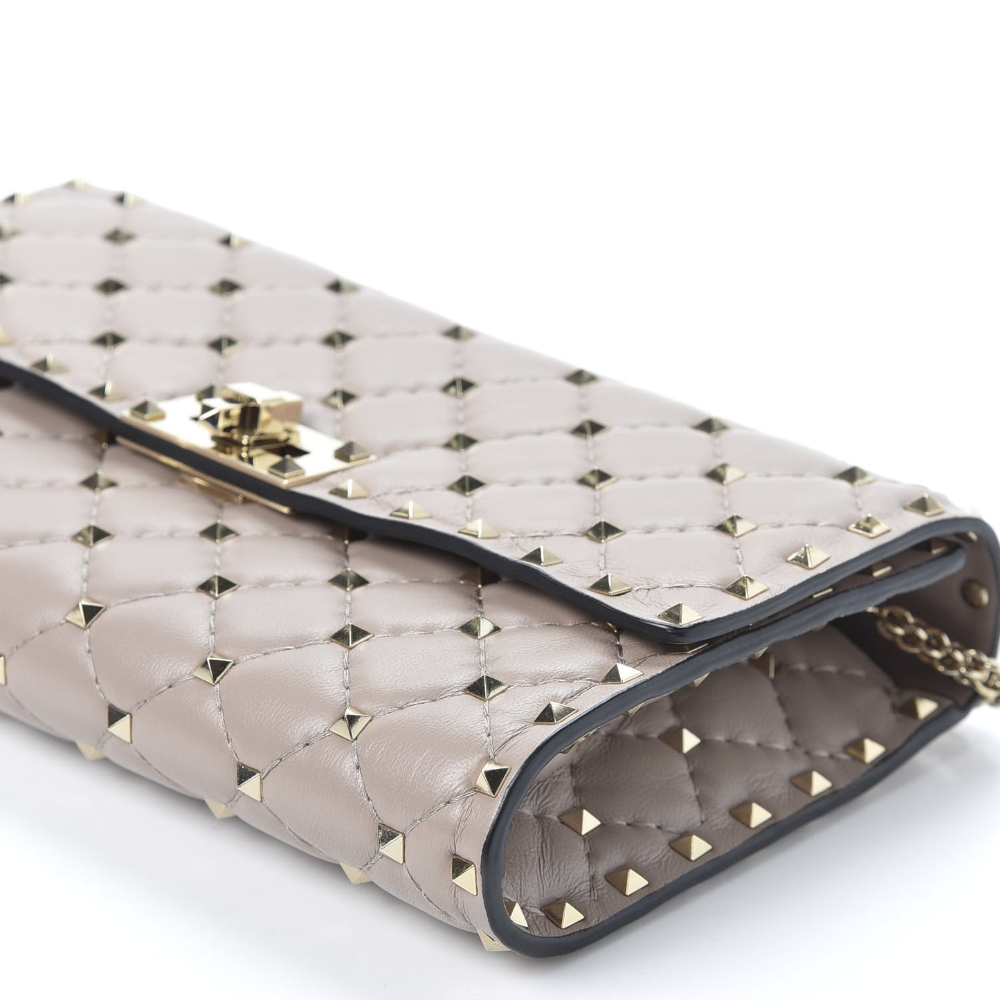 Lambskin Rockstud Spike Wallet on Chain Poudre