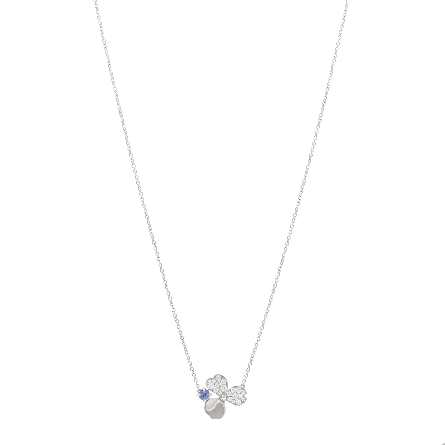Platinum Diamond Tanzanite Paper Flowers Pendant Necklace