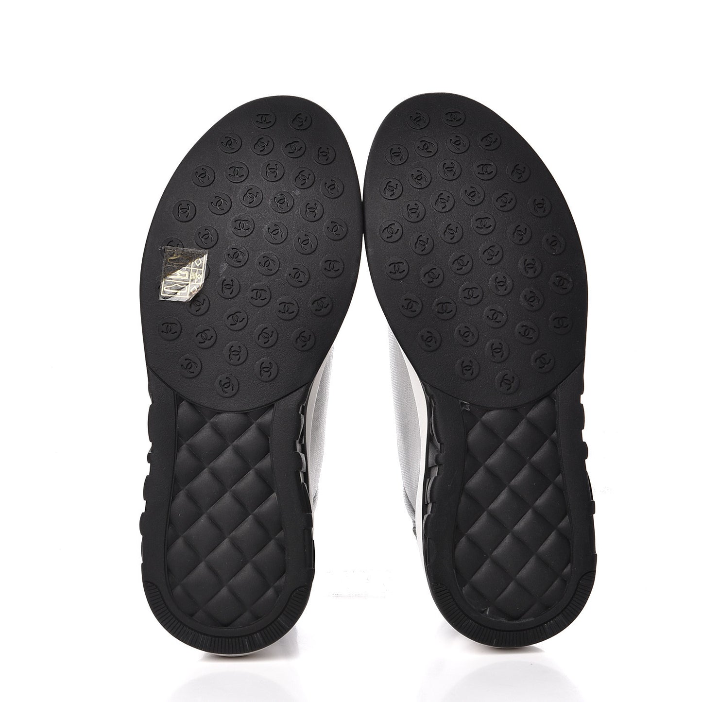 Calfskin Mesh Lycra Womens Logo Sneakers 38.5 White Black