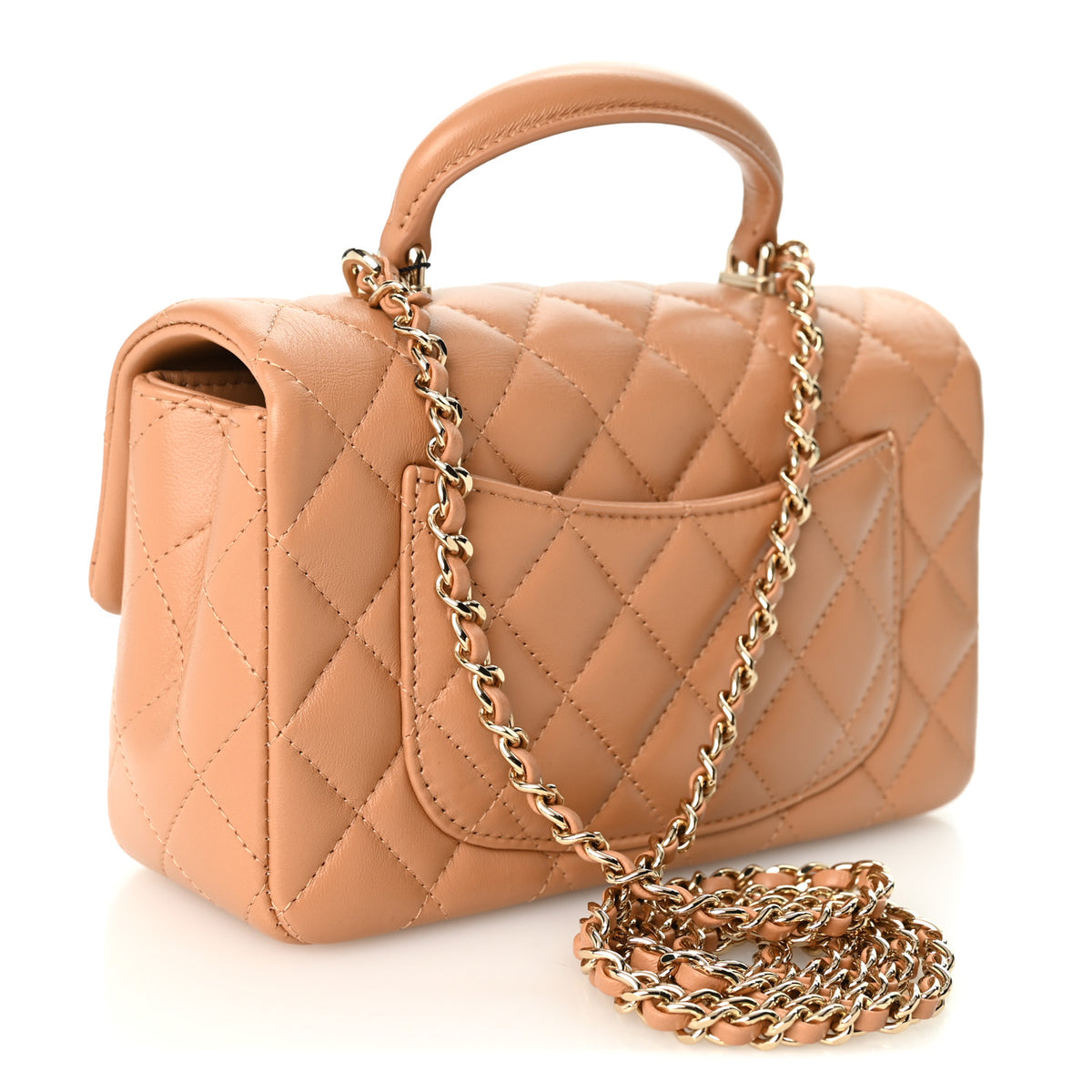 Lambskin Quilted Mini Top Handle Rectangular Flap Dark Beige