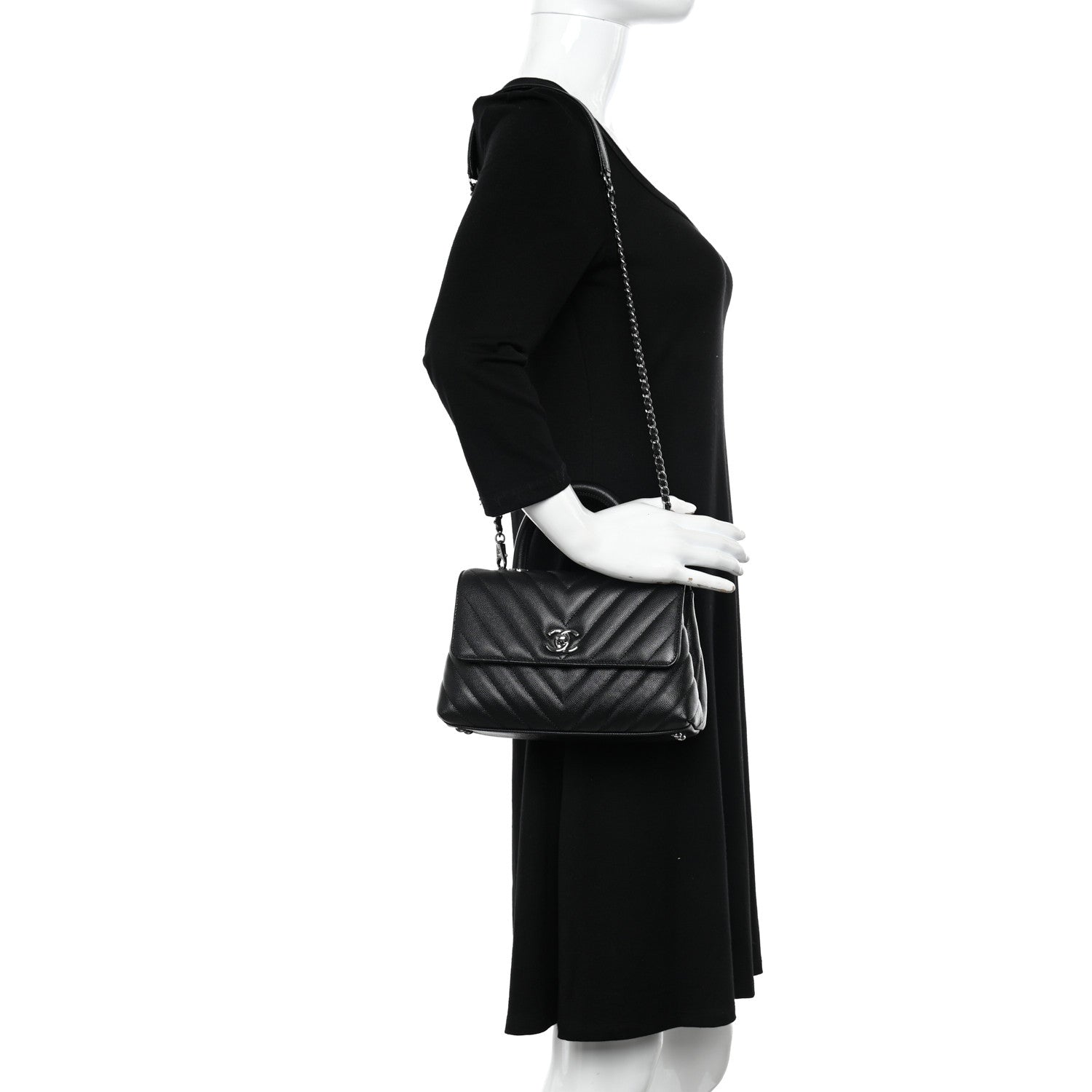 Chanel Caviar Chevron Quilted Mini Coco Handle Flap Black 2 of 10