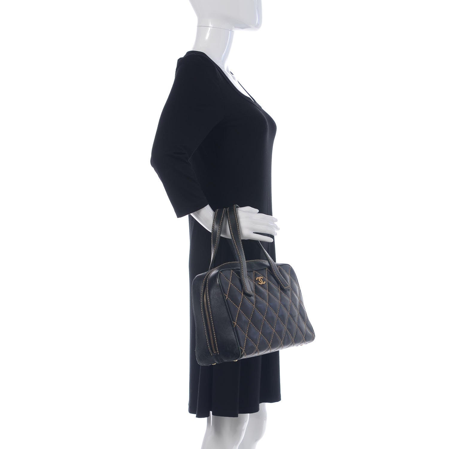 Chanel Calfskin Wild Stitch Top Handle Bag Black 2 of 17