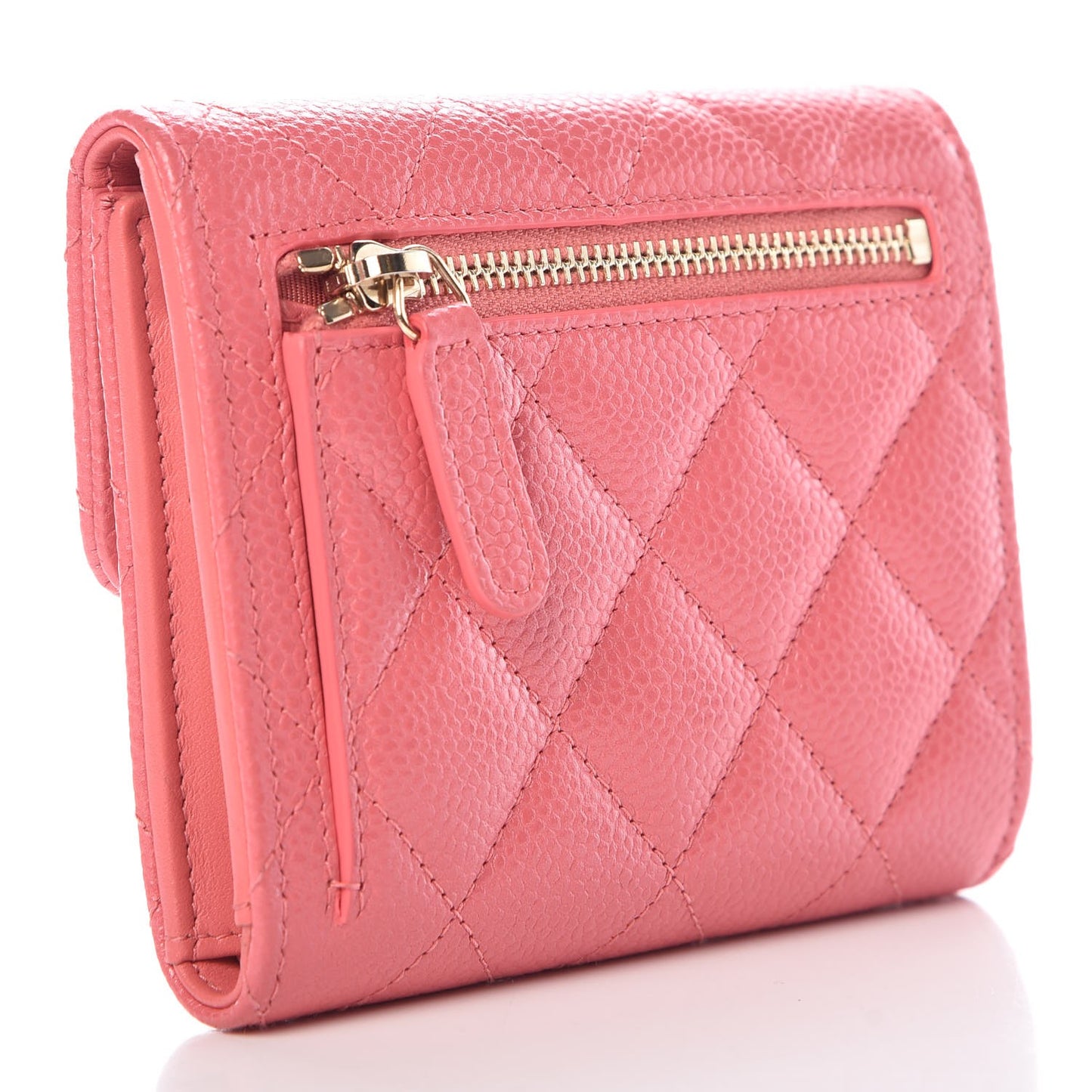 Caviar Quilted Compact Flap Wallet Pink