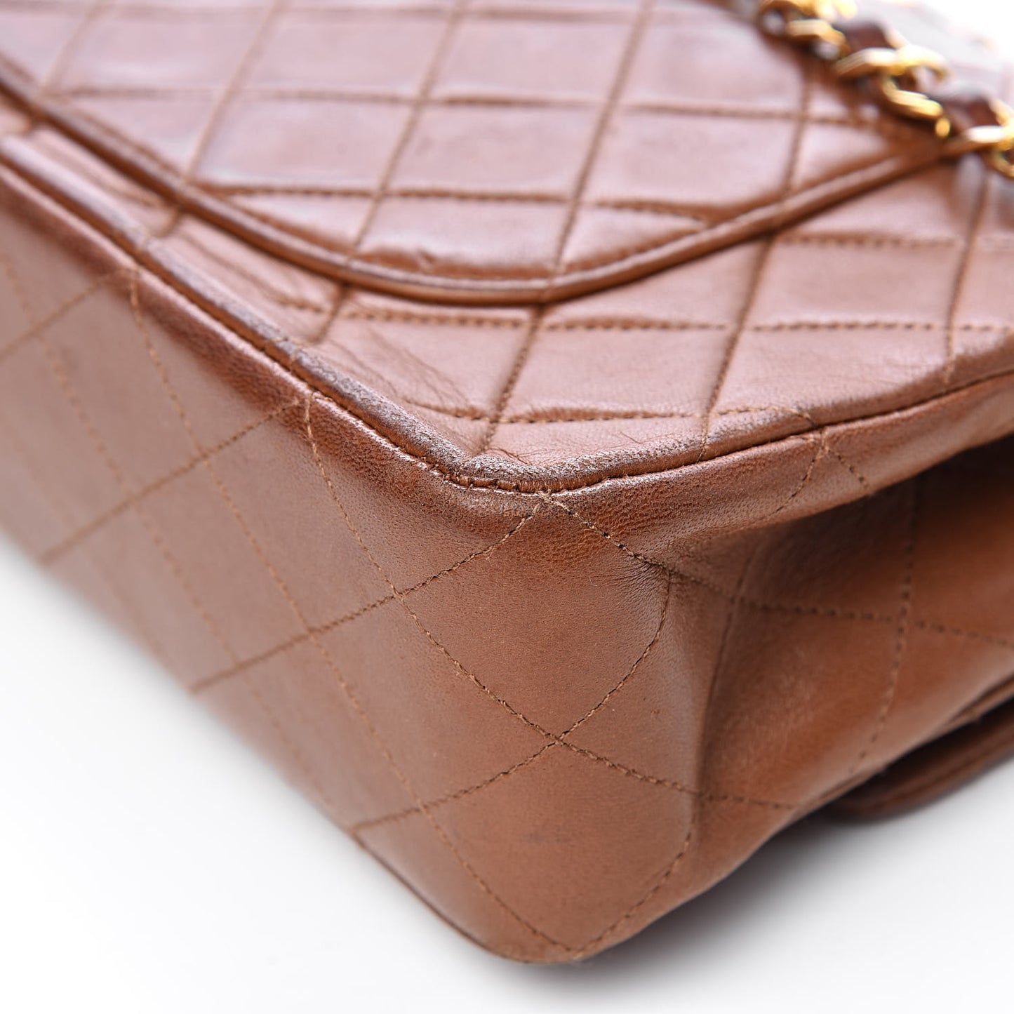 Lambskin Quilted Medium Double Flap Brown