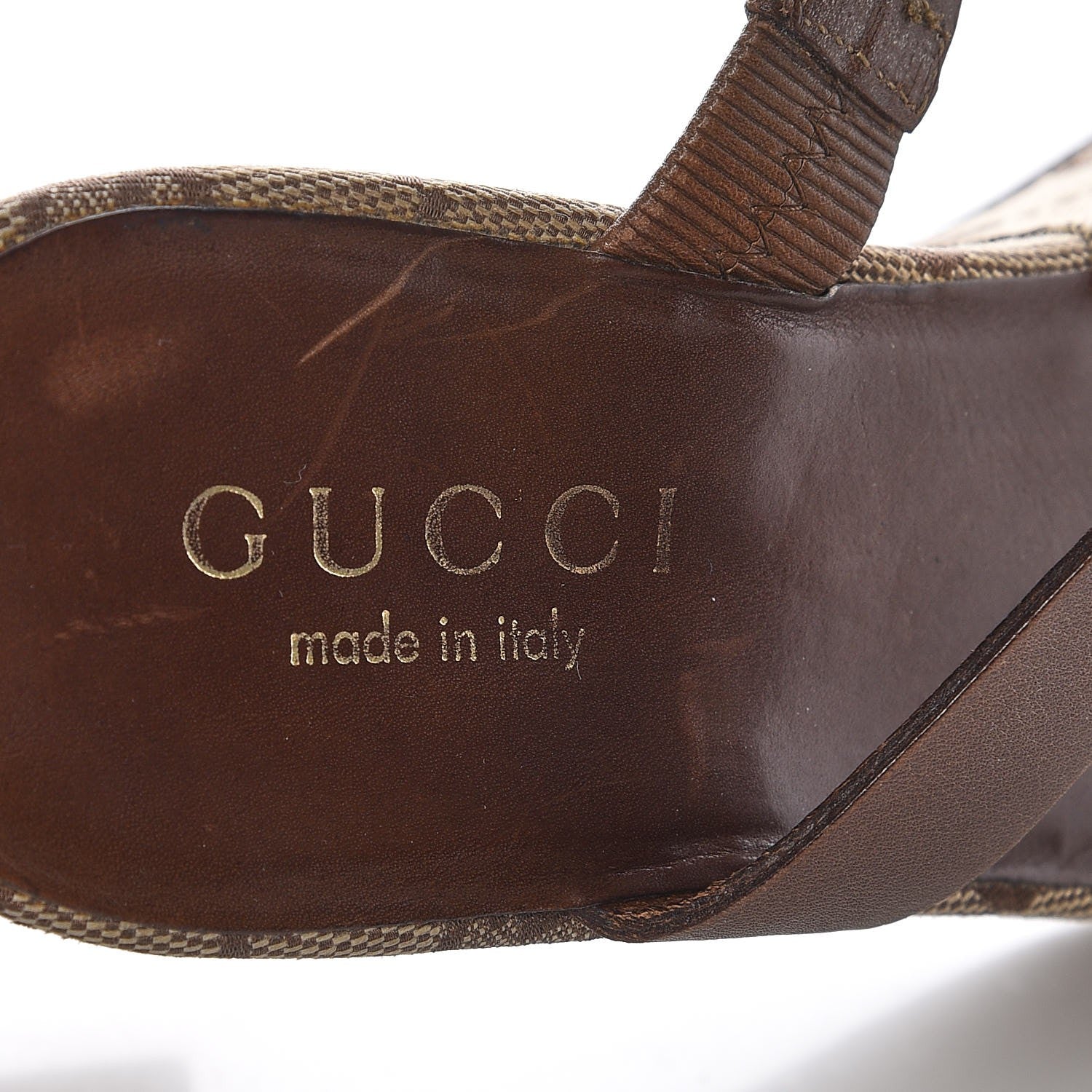 Gucci Monogram Calfskin Wedge Sandals 7 Brown 9 of 9