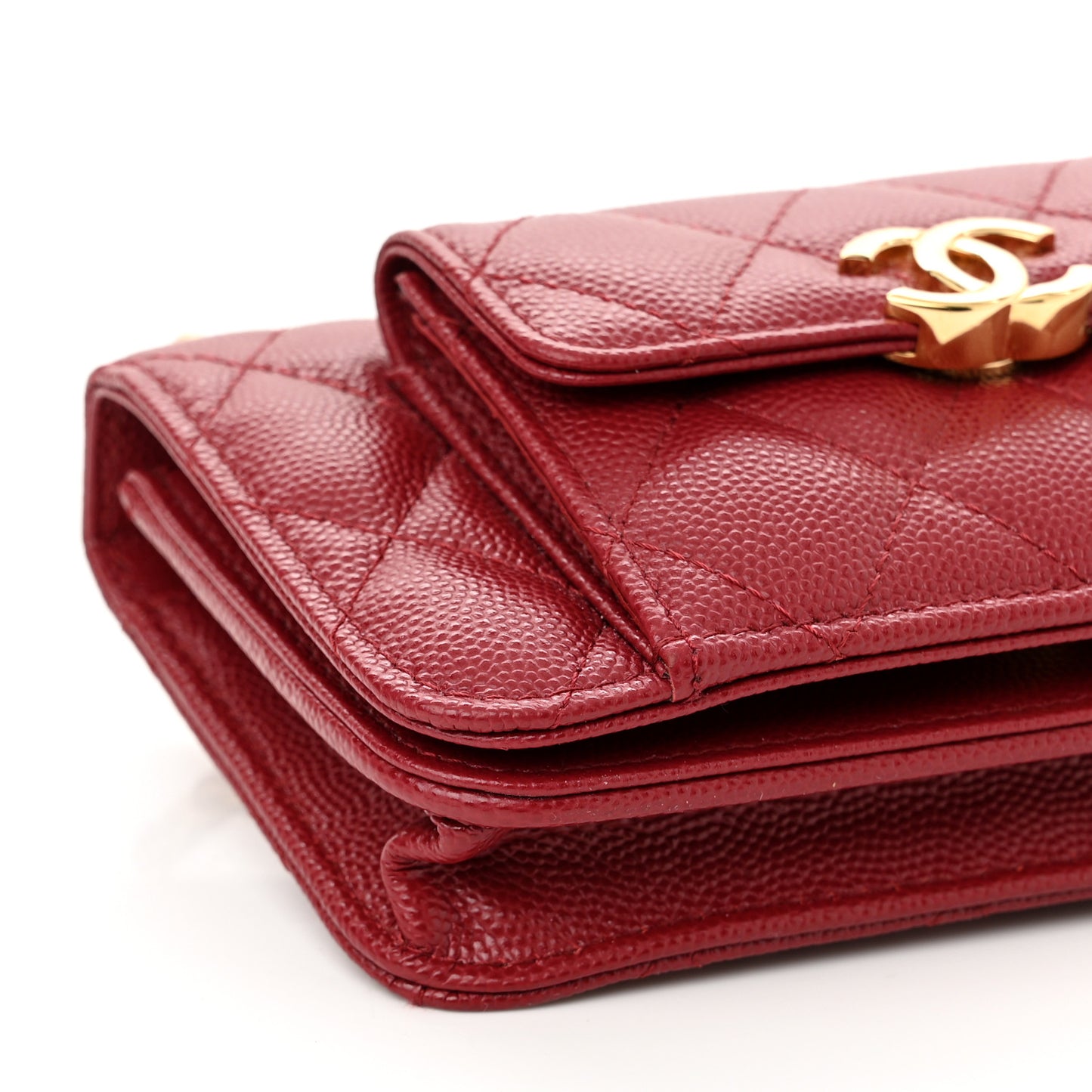 Caviar Quilted Pocket Twins Clutch With Chain Burgundy