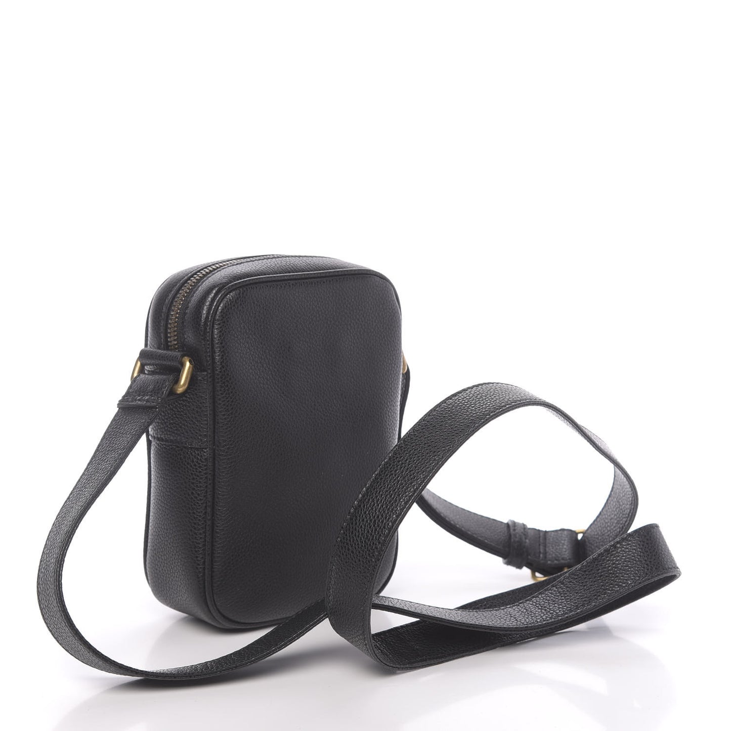 Grained Calfskin Mini Logo Messenger Bag Black