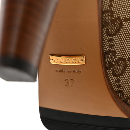 Gucci Monogram Malaga Kid Lisa Mid Heel Boots 37 Beige Ebony 6 of 8