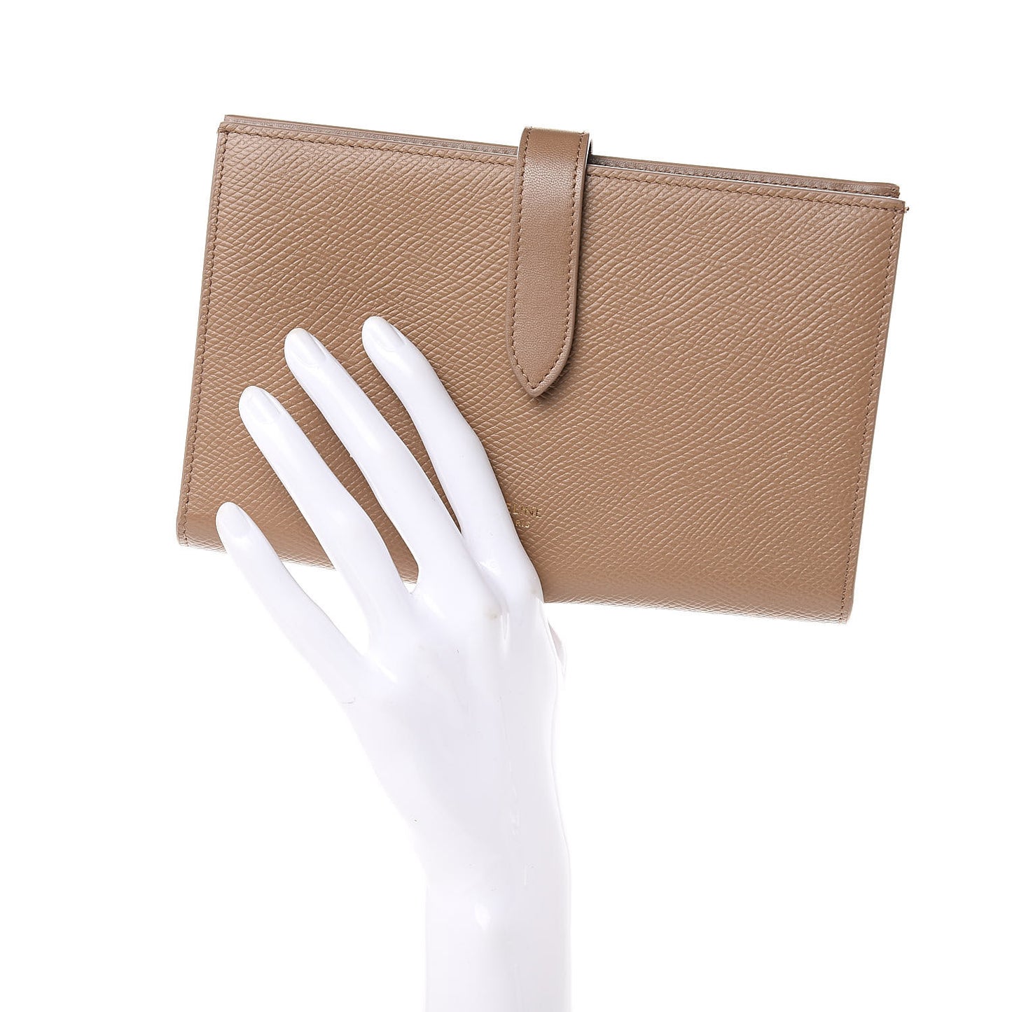 Grained Calfskin Large Multifunction Strap Wallet Light Camel